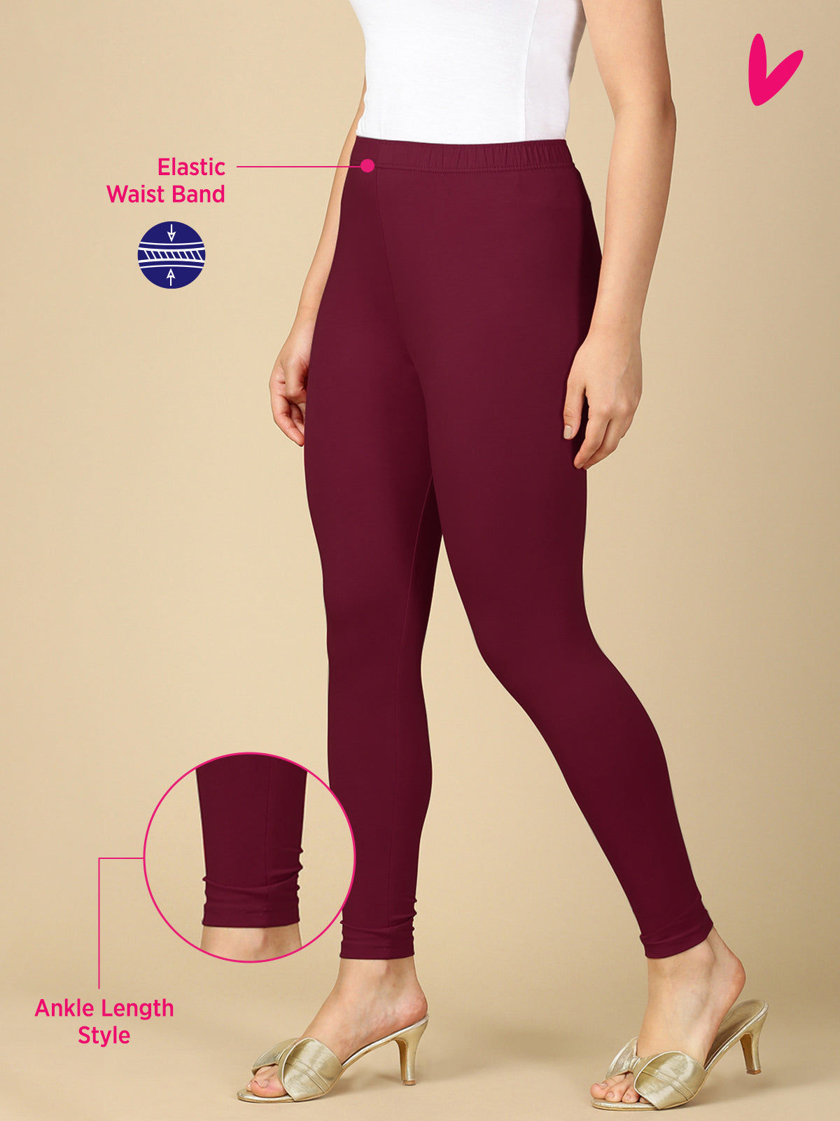 Wine Premium Cotton Stretch Ankle Length Leggings