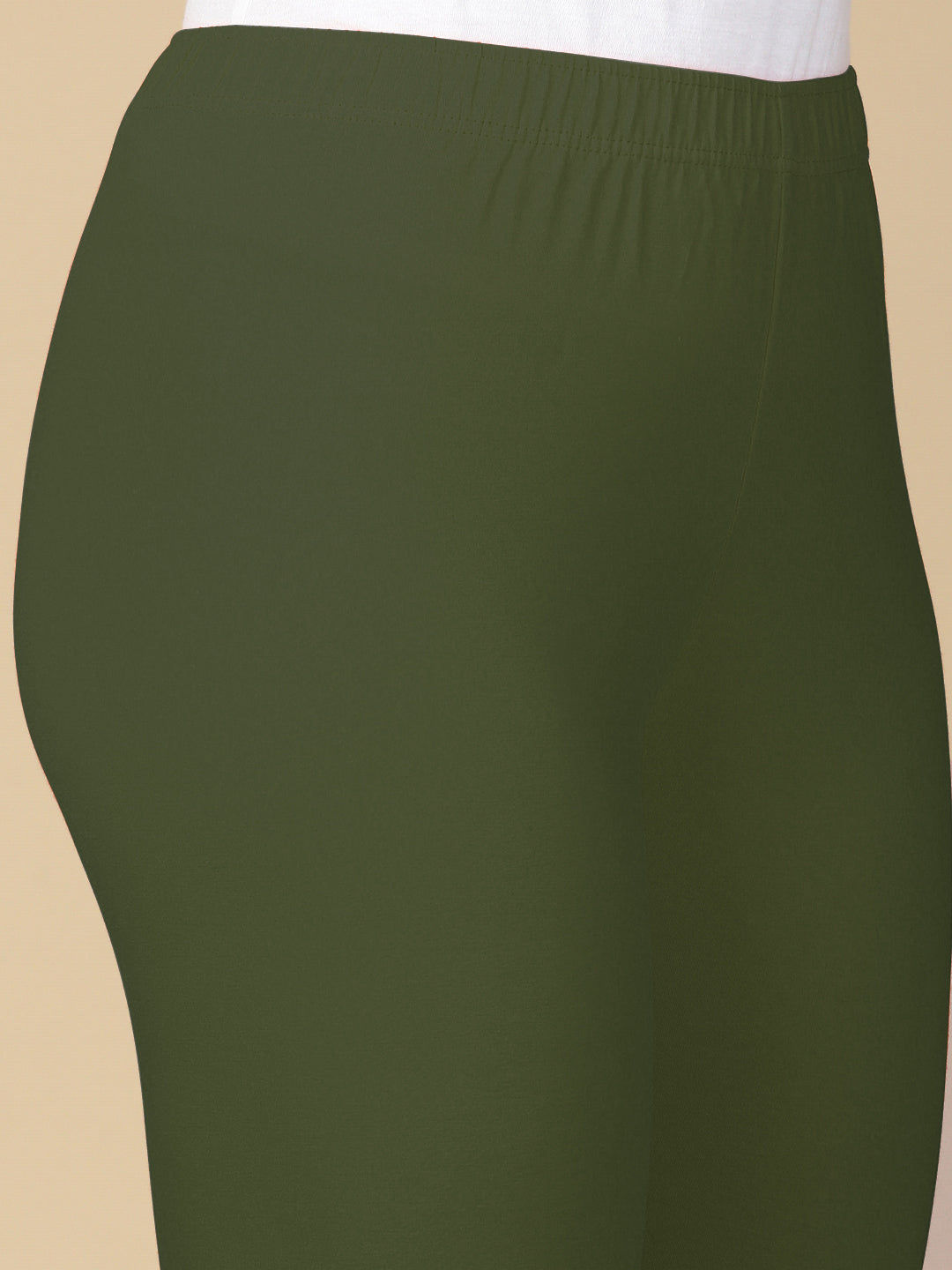 Olive Premium Cotton Stretch Ankle Length Leggings