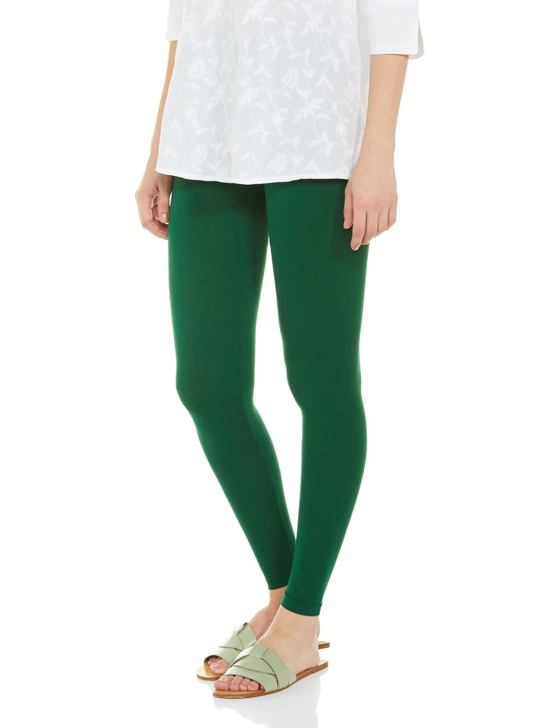 Premium Viscose Stretchable Ankle Length Leggings for Women - Bottle Green - Image 4