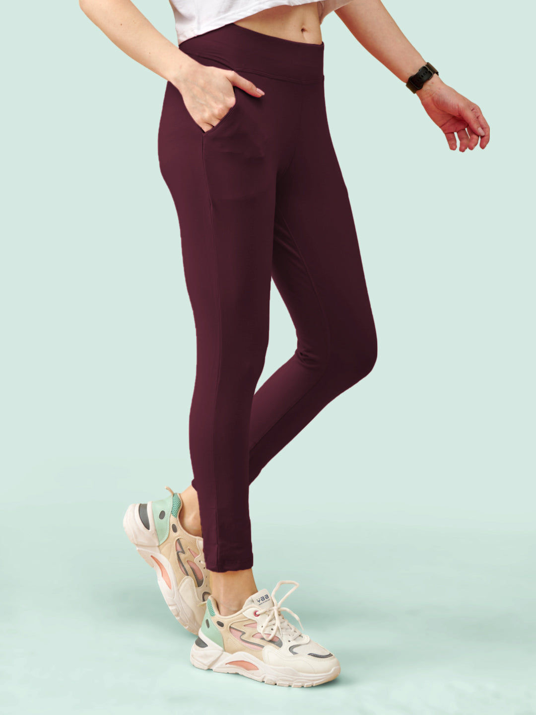Wine High Rise Ankle Length Leggings