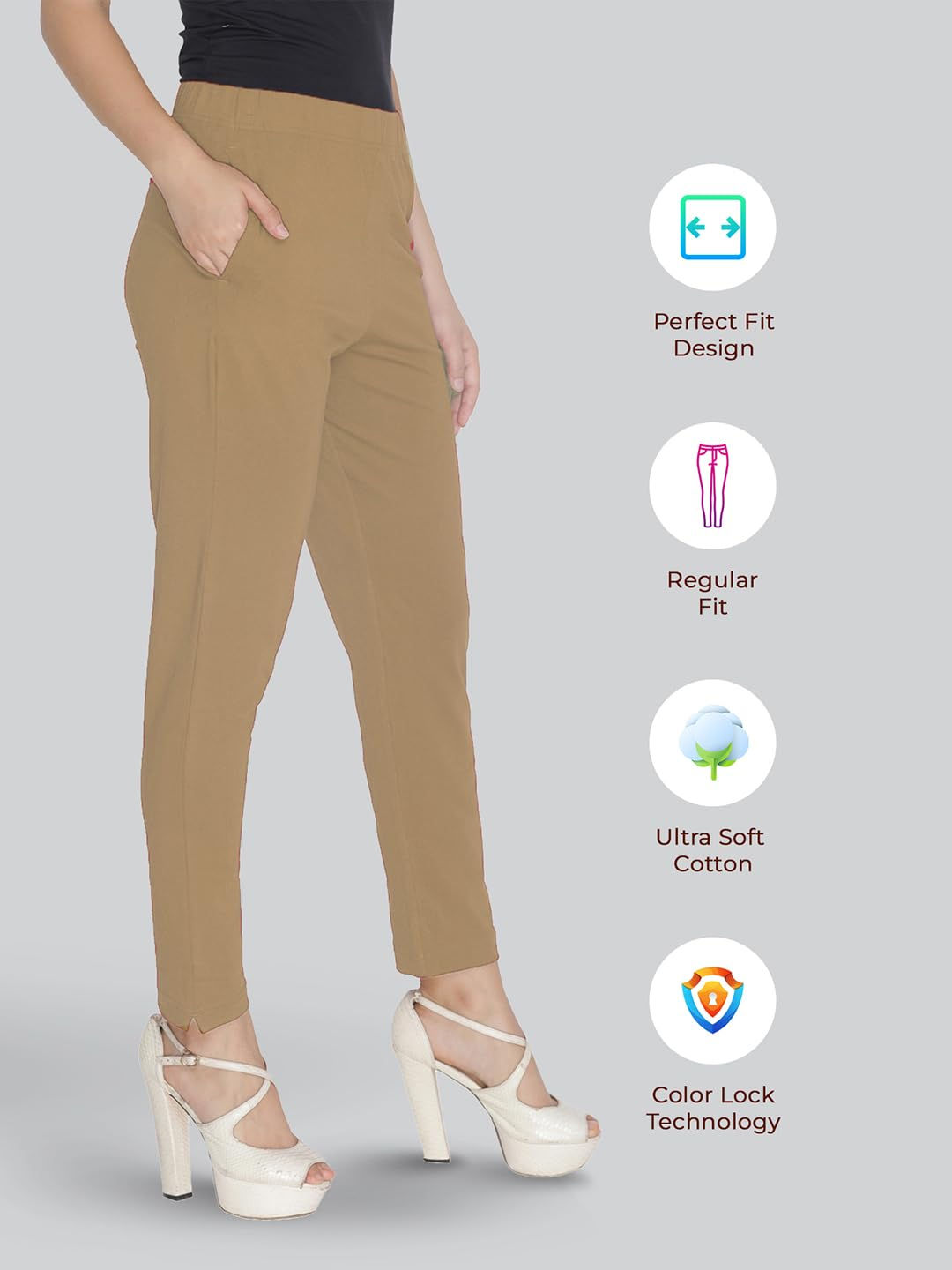 Premium Viscose Stretchable Ankle Length Leggings for Women - Wheat - Image 3