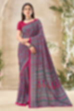 Splendiferous Magenta Floral Print Silk Crepe Uniform Saree - Image 1