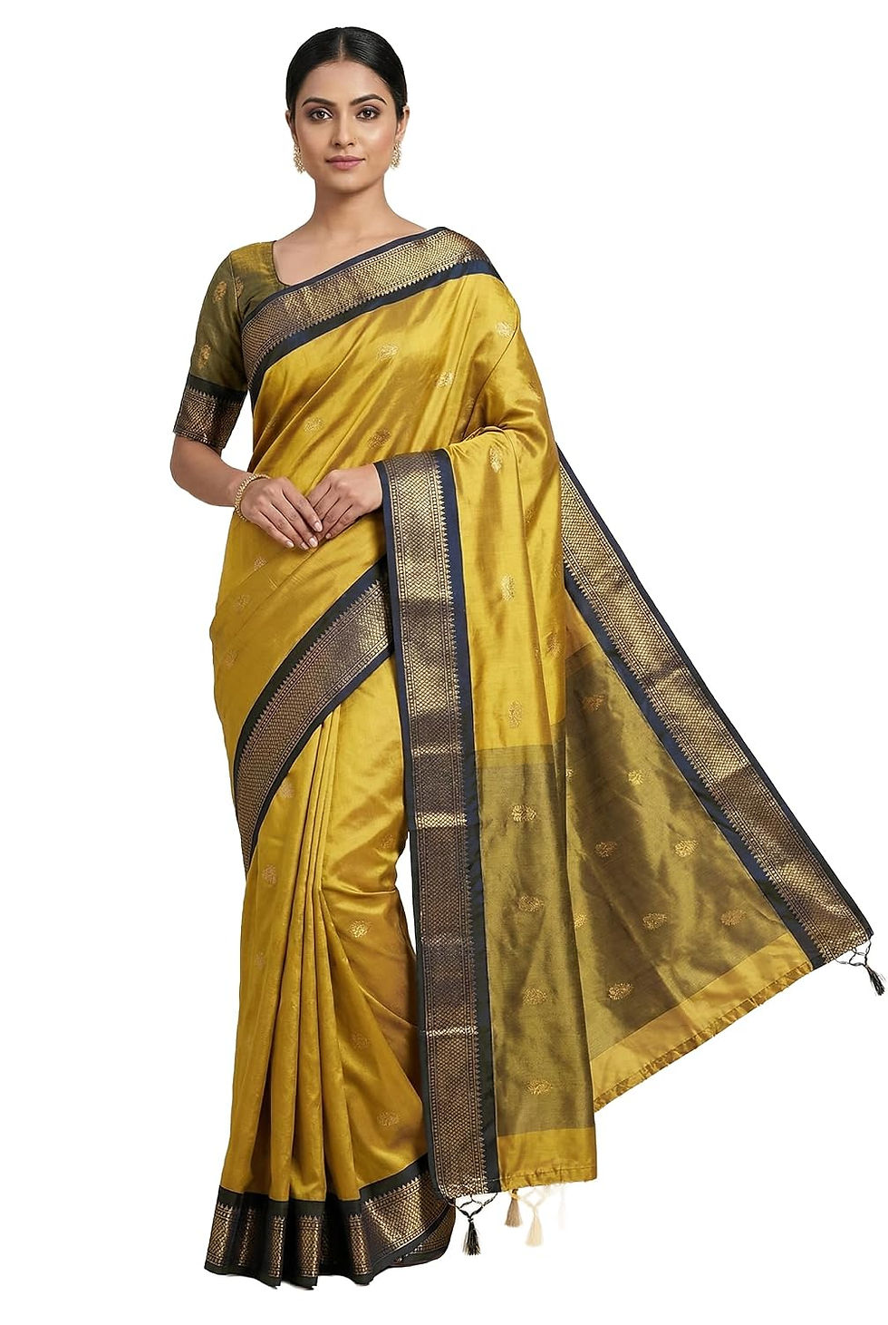 Kanjeevaram Elegant Paithani Zari Woven Design Cotton Sico Silk Saree With Running Blouse Piece - Image 1