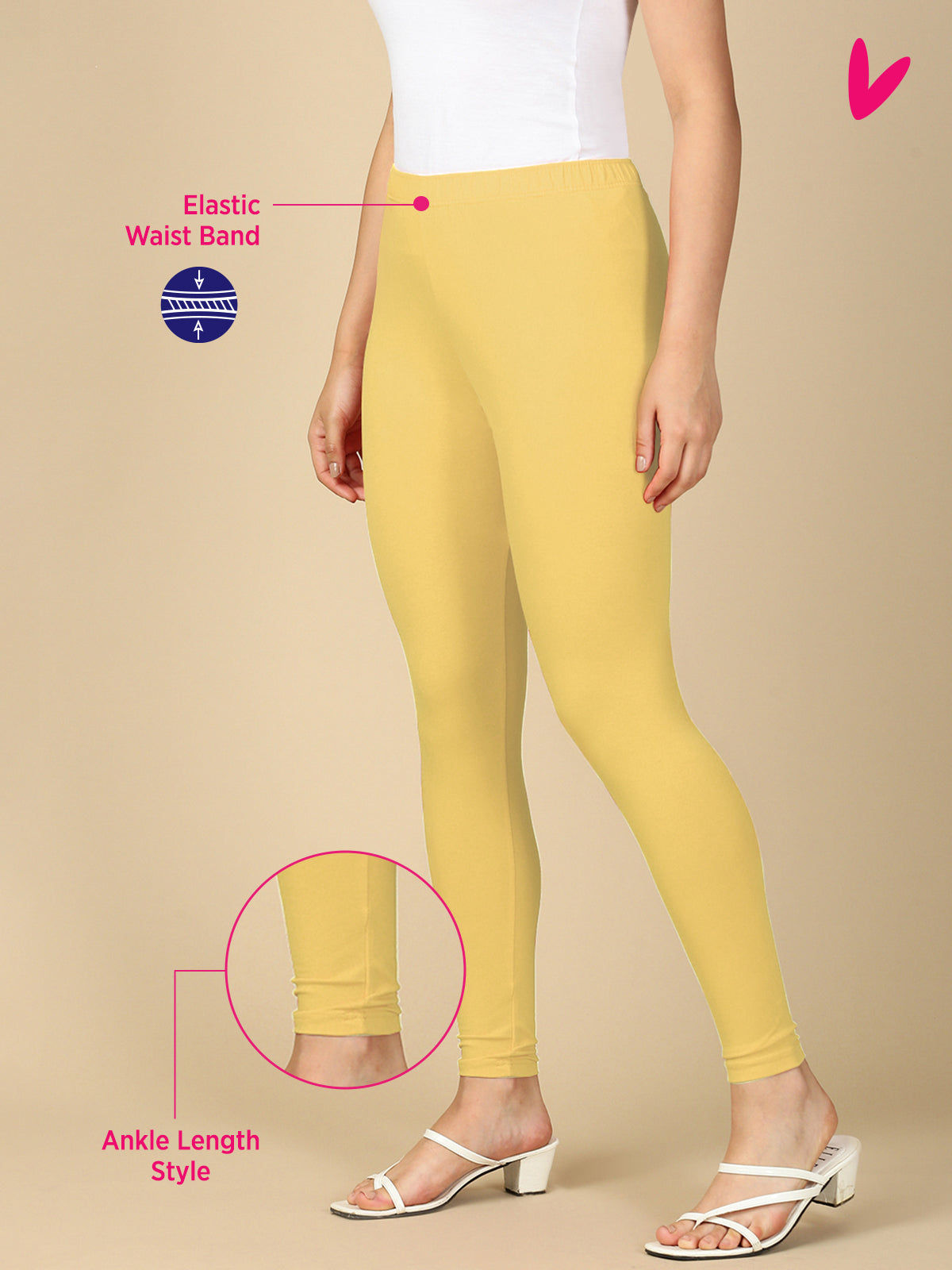 Cream Premium Cotton Stretch Ankle Length Leggings