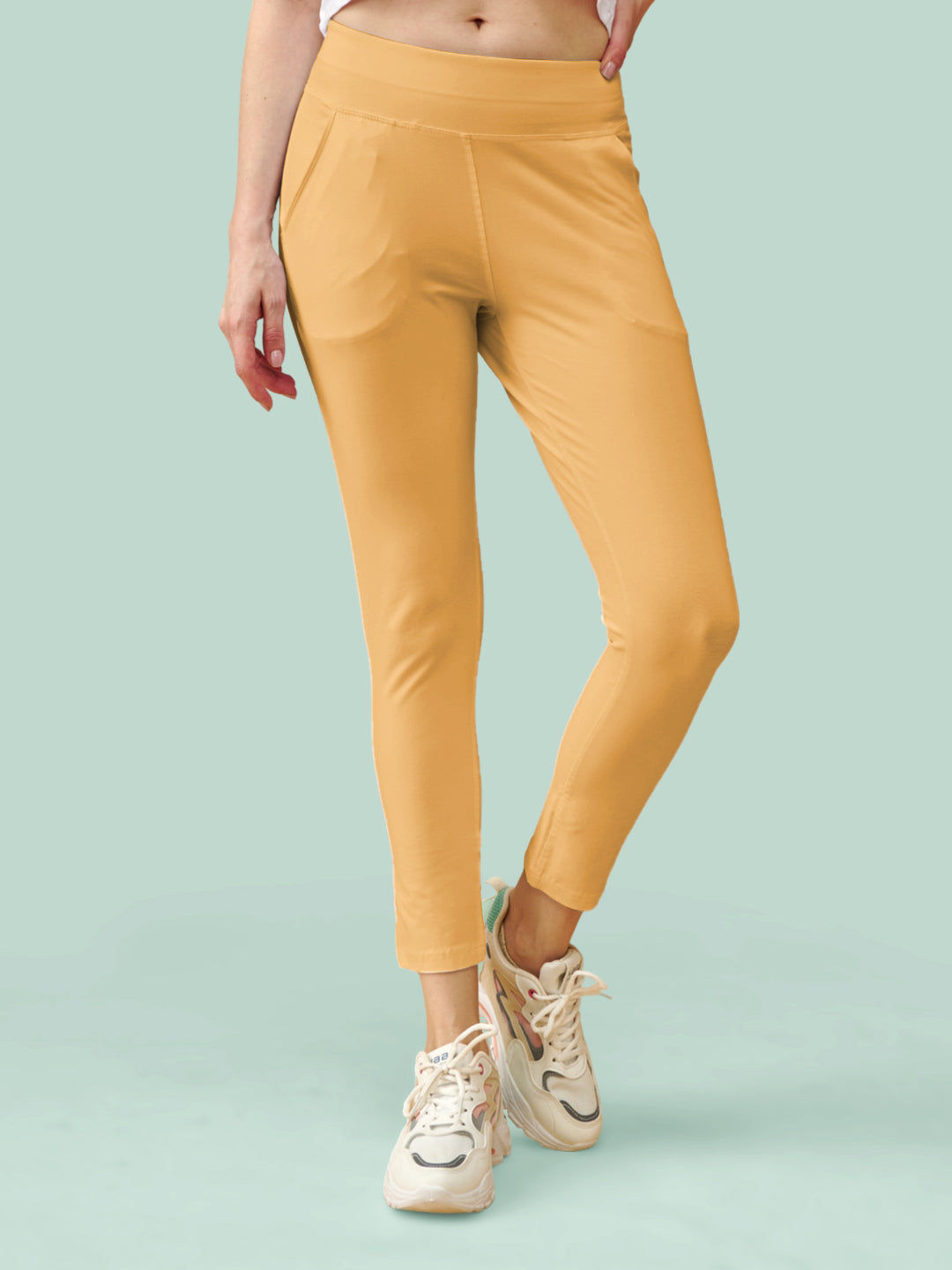 Sand Beige High Rise Ankle Length Leggings