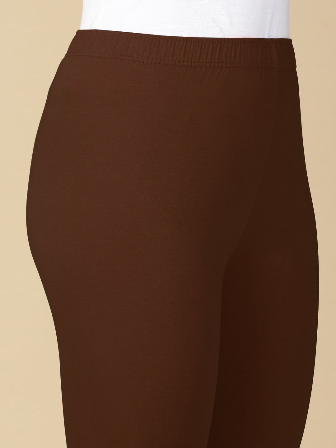 Coffee Brown Premium Cotton Stretch Ankle Length Leggings