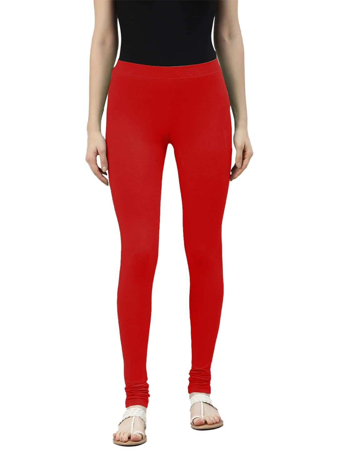 Premium Viscose Full Length Churidar Leggings for Women - Red - Image 2