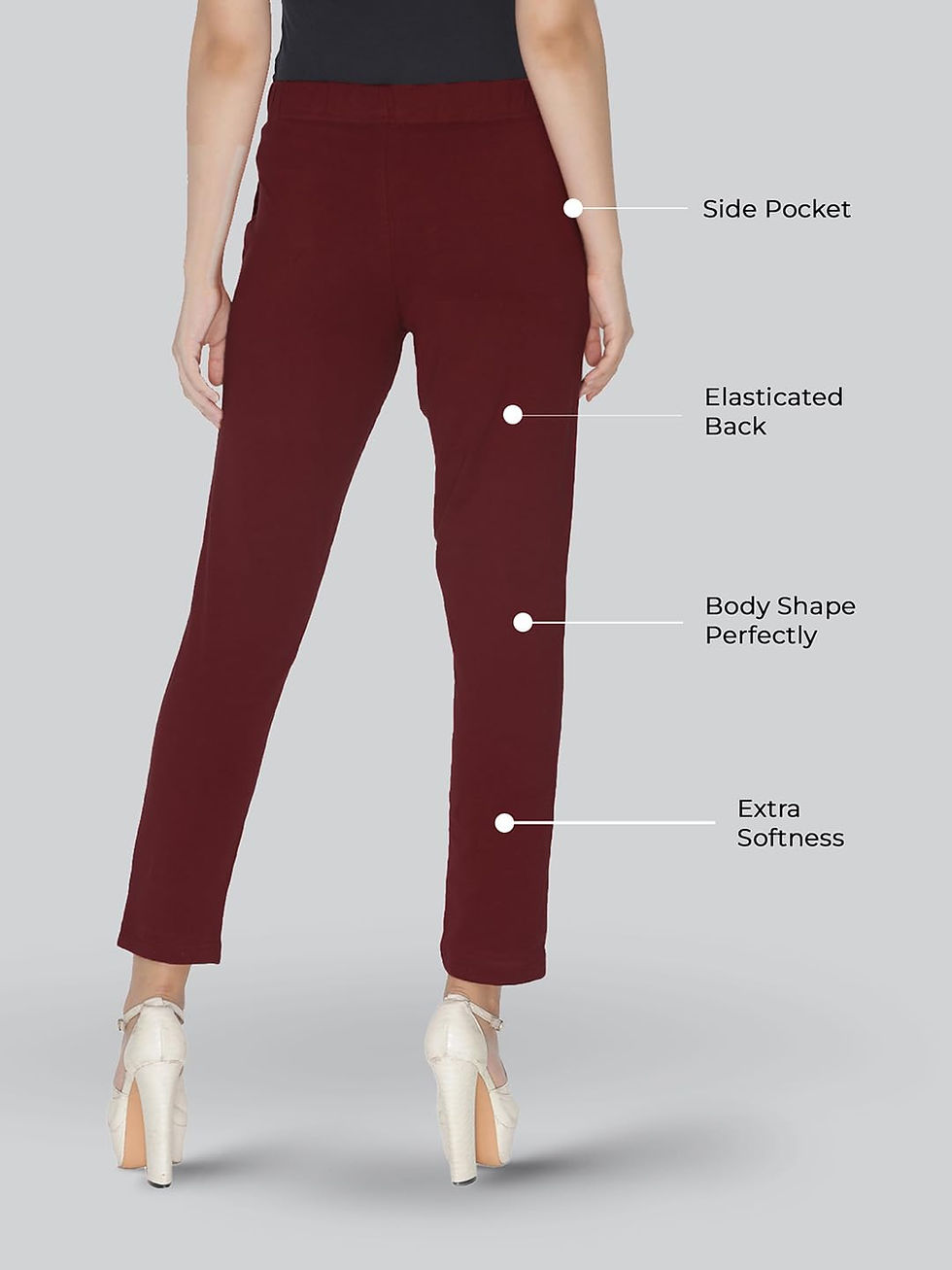 Premium Viscose Stretchable Ankle Length Leggings for Women - Medium Maroon - Image 2