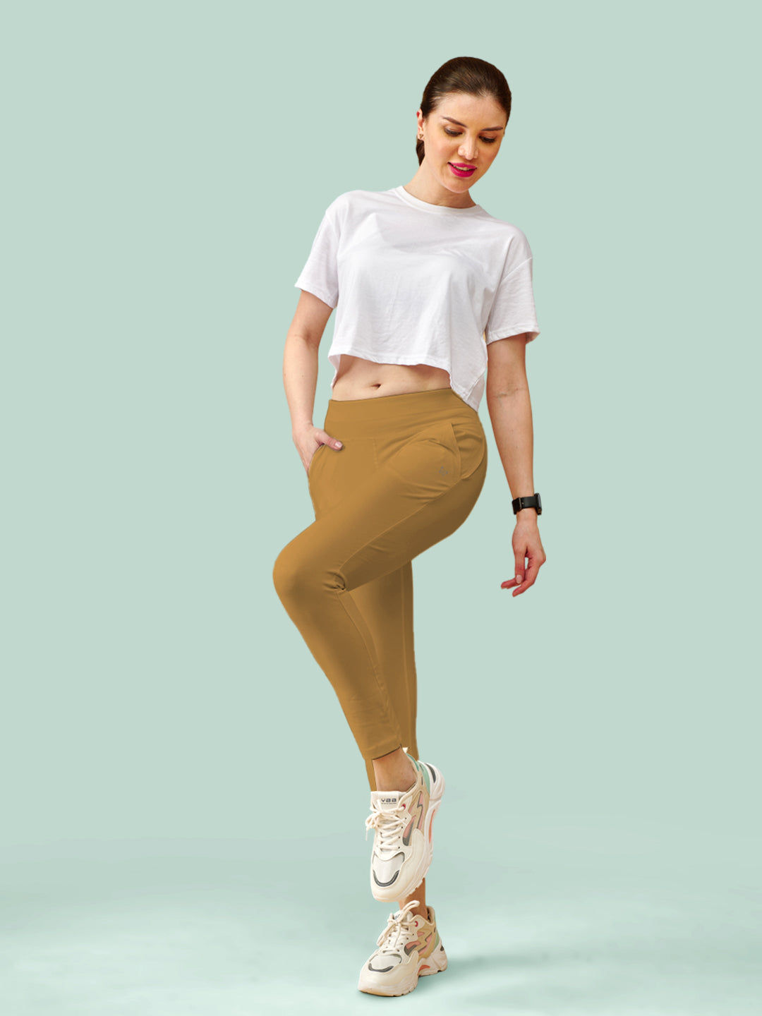 Biscuit Beige High Rise Ankle Length Leggings