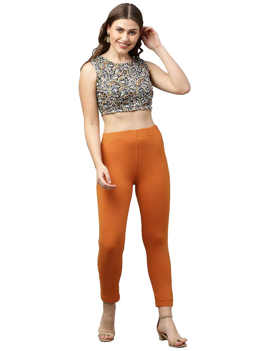 Premium Viscose Stretchable Ankle Length Leggings for Women - Squash Orange - Image 5