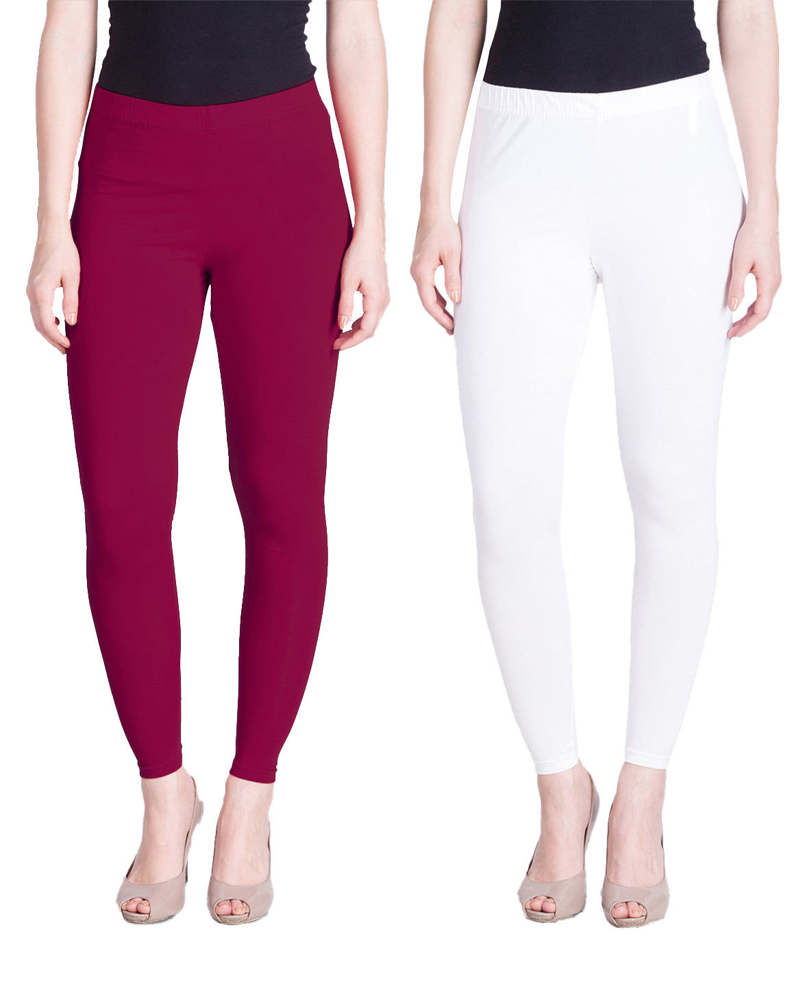 White and Dark Pink Ankle Length Leggings Combo Pack