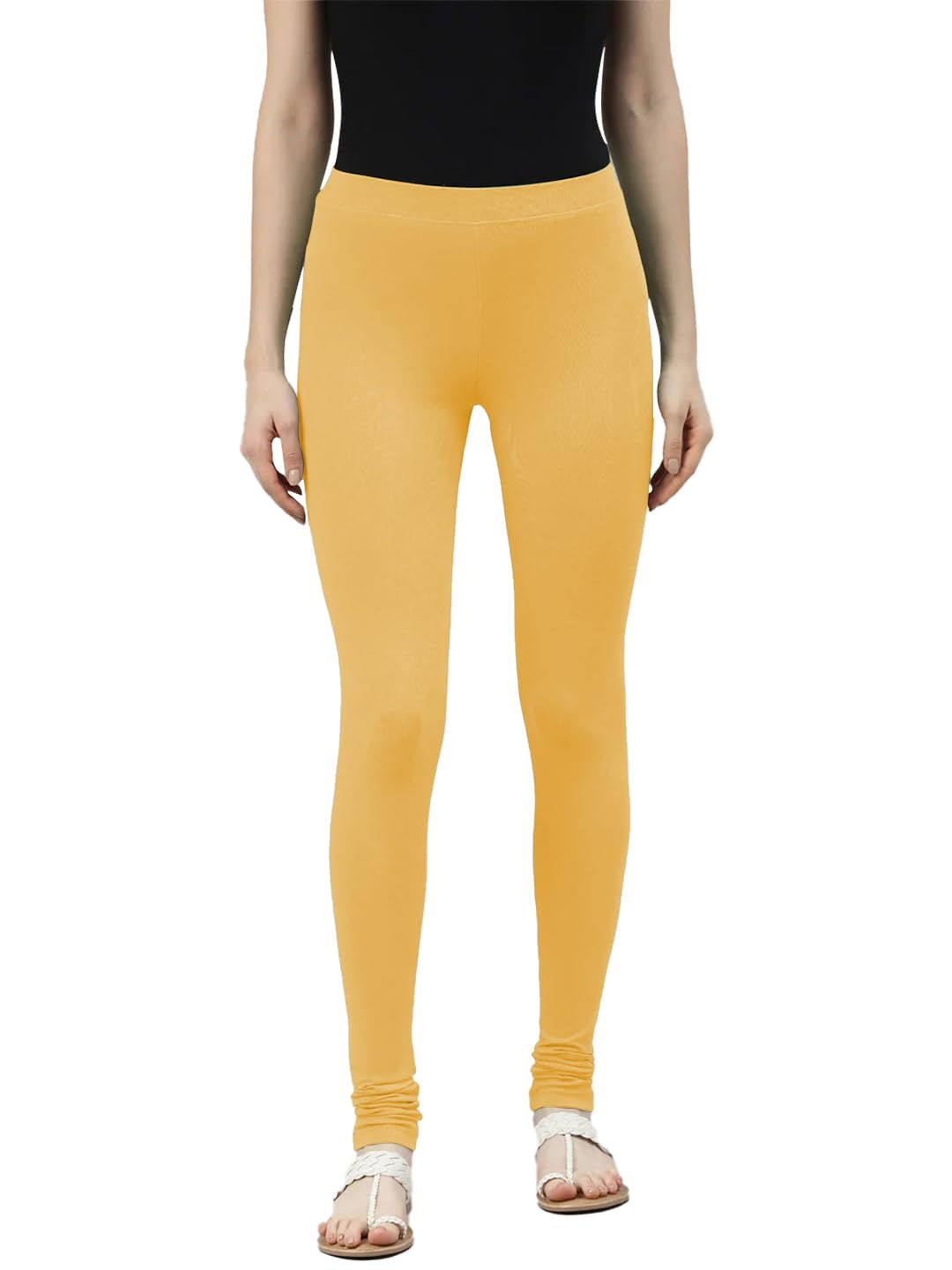 Premium Viscose Full Length Churidar Leggings for Women - Gold - Image 2