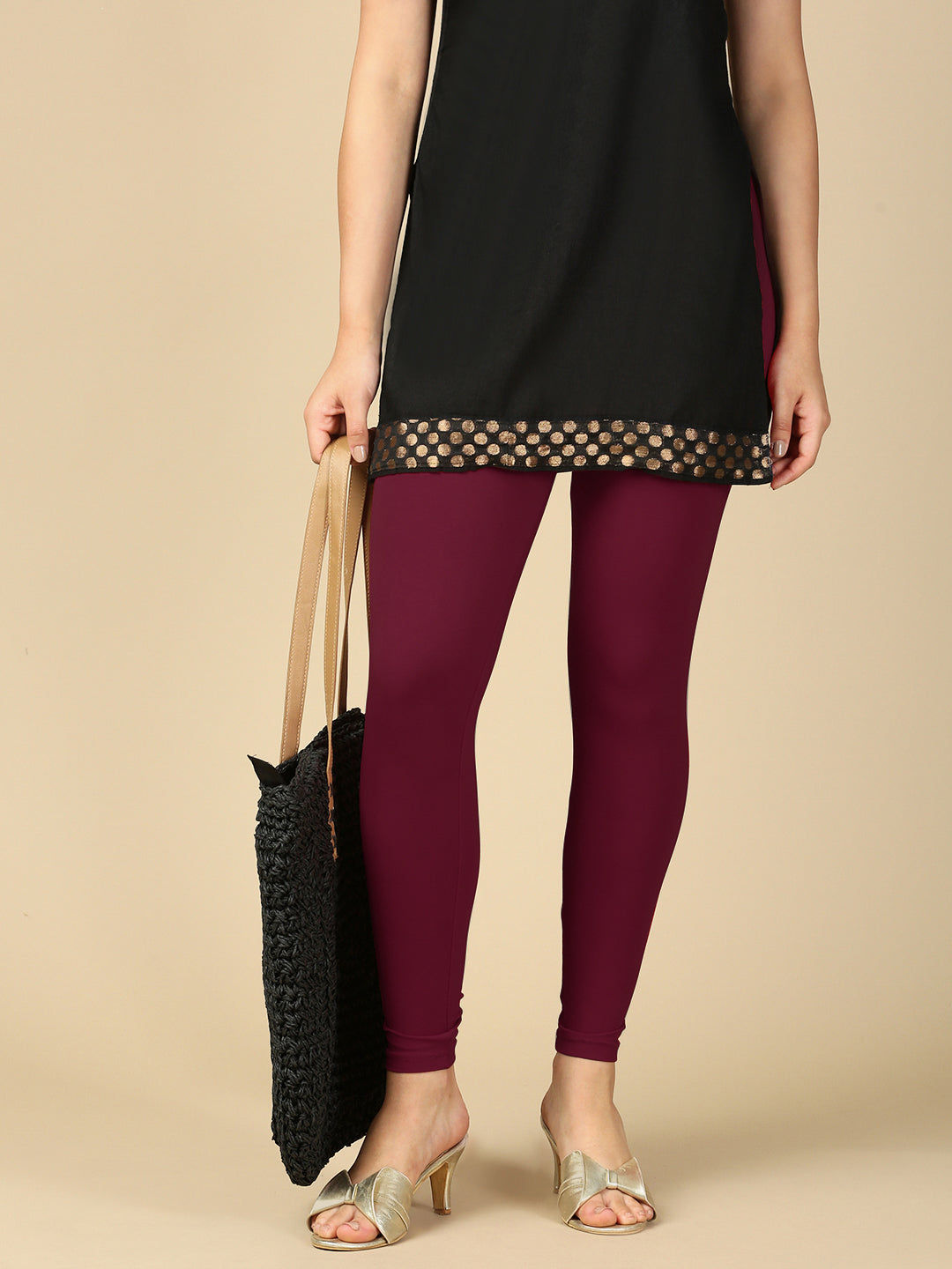 Wine Premium Cotton Stretch Ankle Length Leggings