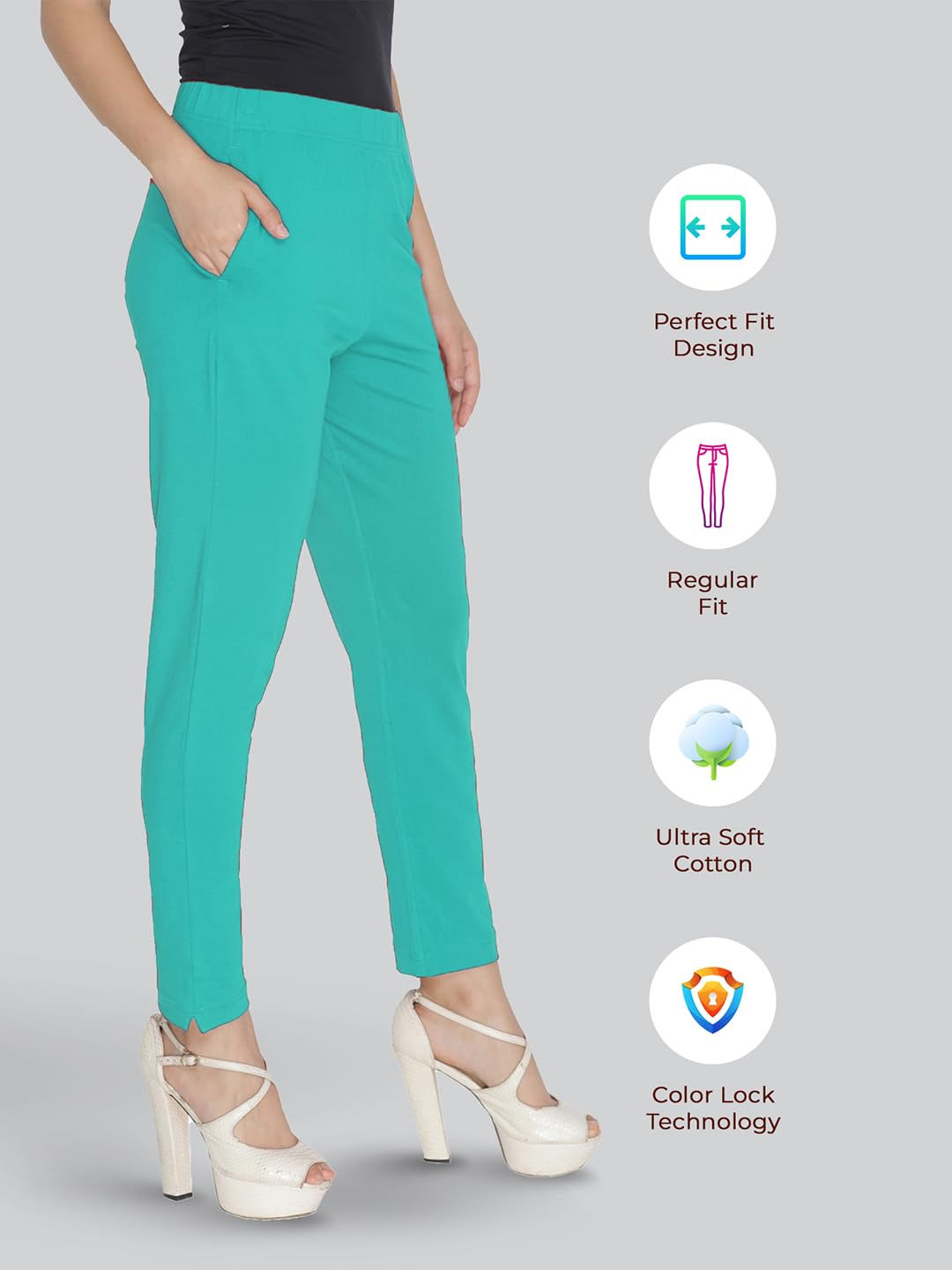 Premium Viscose Stretchable Ankle Length Leggings for Women - Mint Green - Image 3