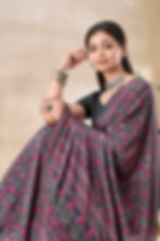 Glamorous Grey Floral Print Silk Crepe Uniform Saree - Image 2