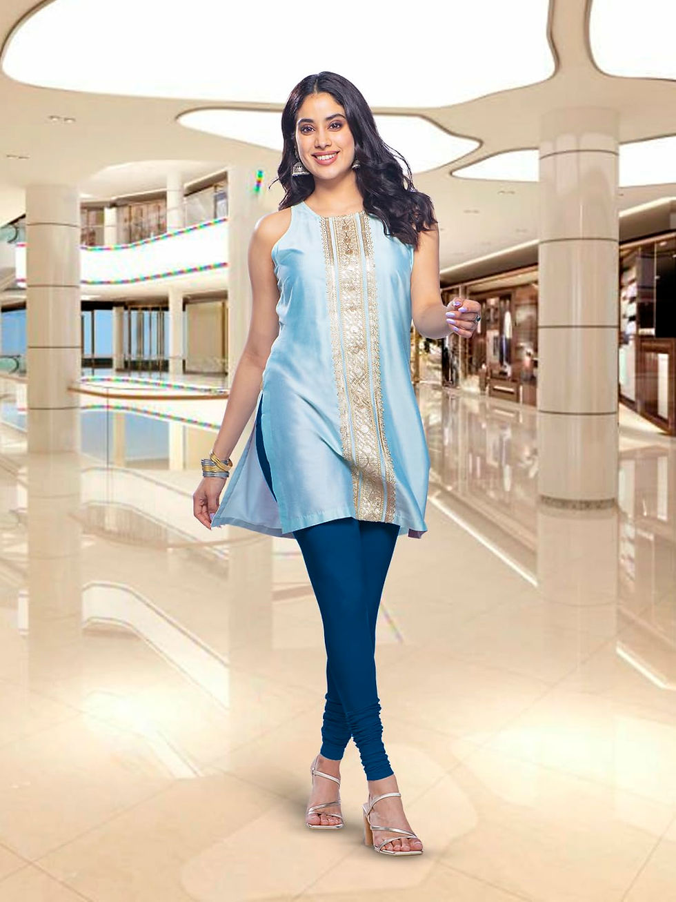 Thumbnail: Premium Viscose Full Length Churidar Leggings for Women - Sea Port - Image 7