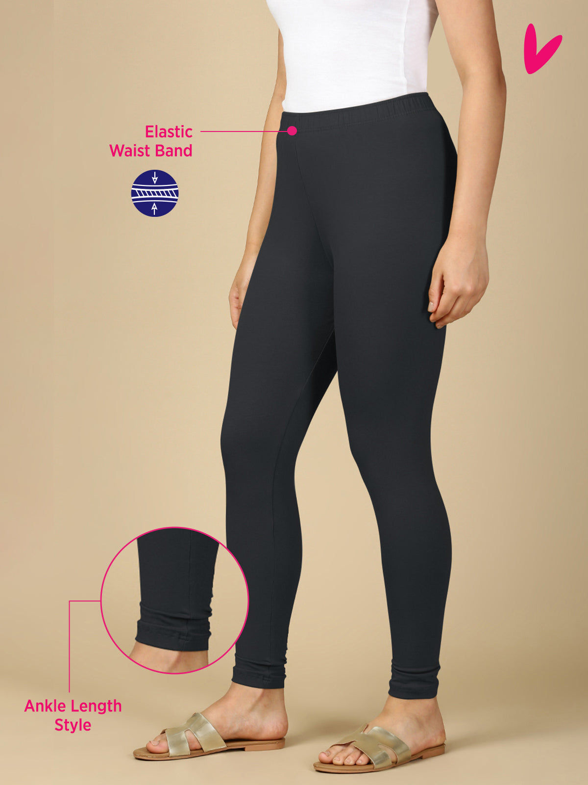 Black Melange Premium Cotton Stretch Ankle Length Leggings