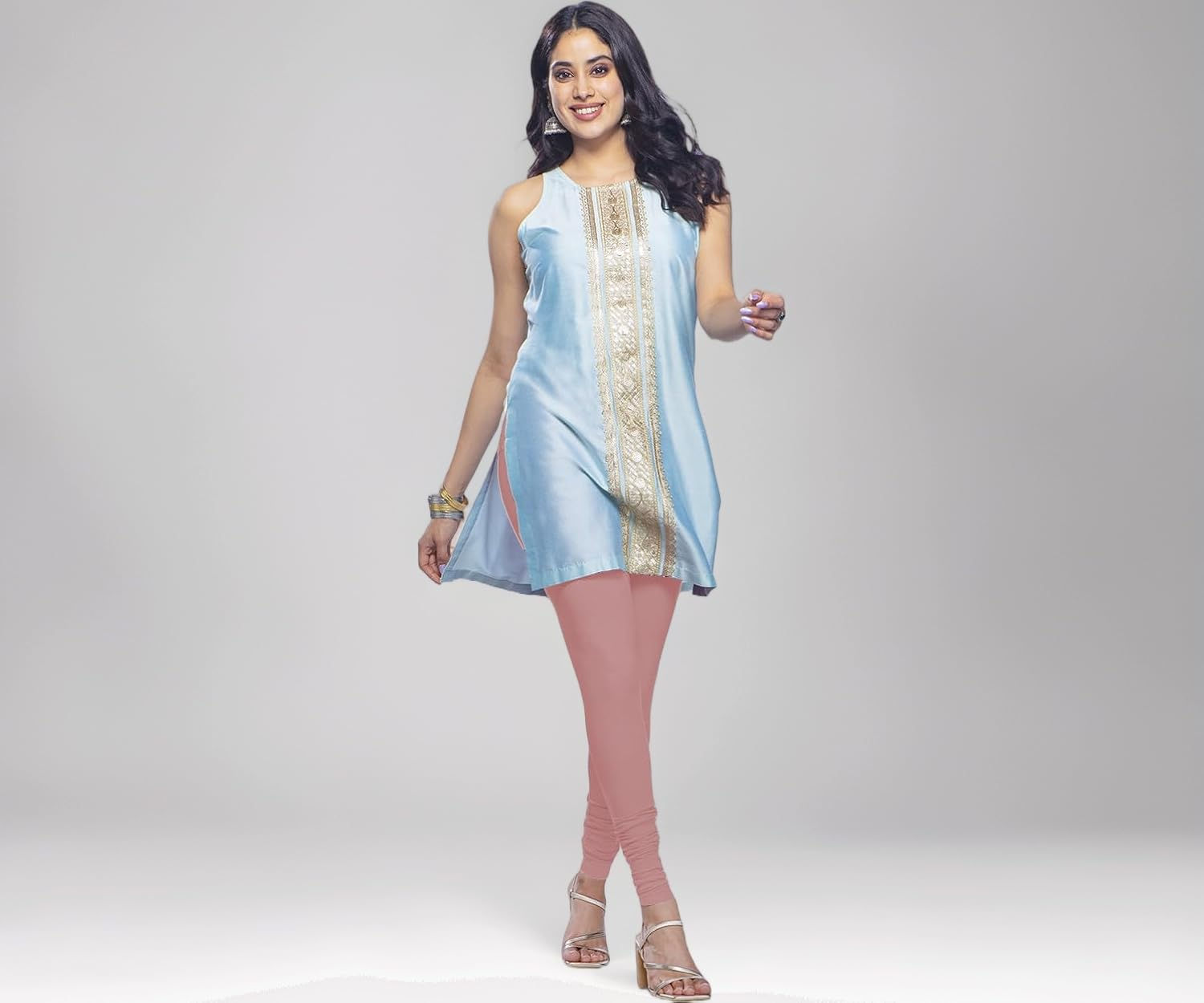 Premium Viscose Full Length Churidar Leggings for Women - M. Peach - Image 1