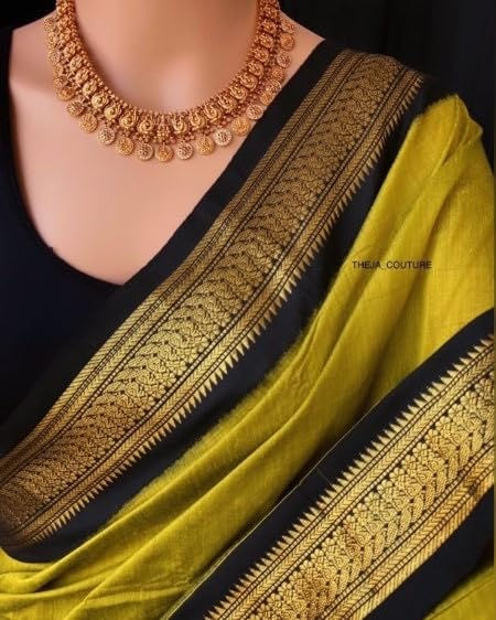 ILAIYAAL CLOTHINGS South Cotton Gadwal Saree for Women | Celebrity Inspired Traditional Ethnic Wear | Chettinad & Kalyani Cotton Sarees | Soft Cotton Saree with Blouse Piece - Light Mehndi Green Black - Image 2