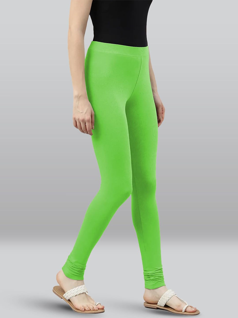 Thumbnail: Premium Viscose Full Length Churidar Leggings for Women - Grass Green - Image 5