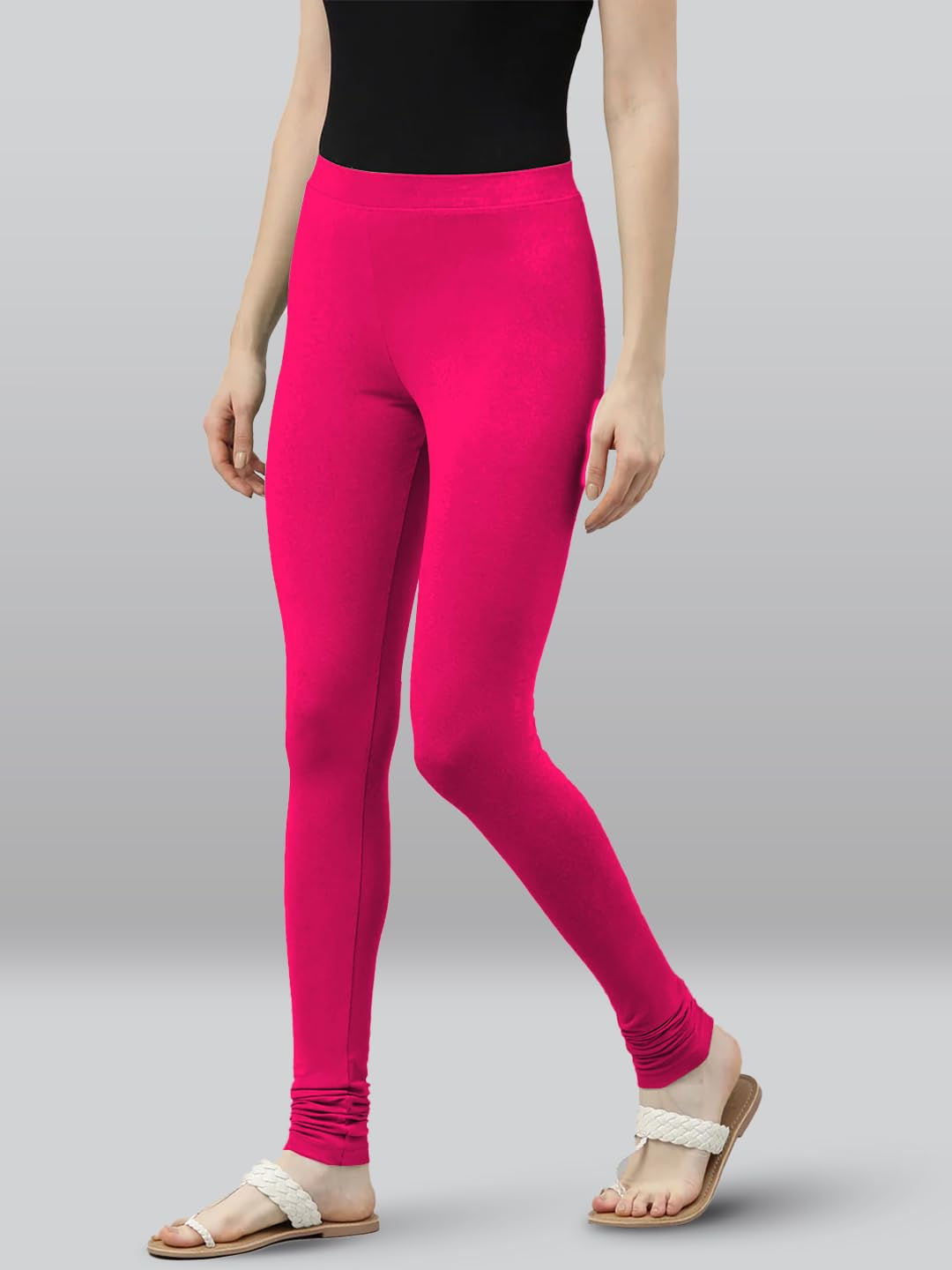 Premium Viscose Full Length Churidar Leggings for Women - Rani Pink - Image 4