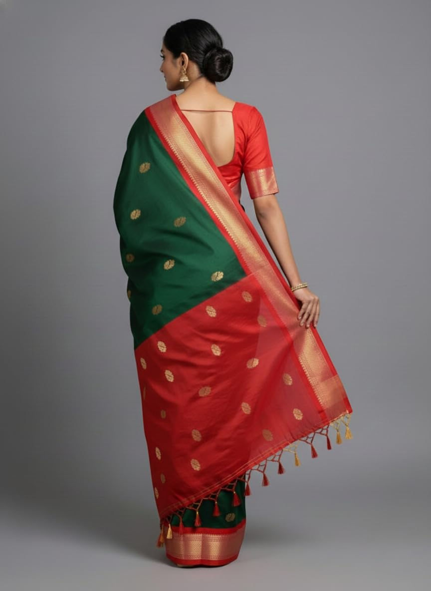 Kanjeevaram Elegant Paithani Zari Woven Design Cotton Sico Silk Saree With Running Blouse Piece - Image 3