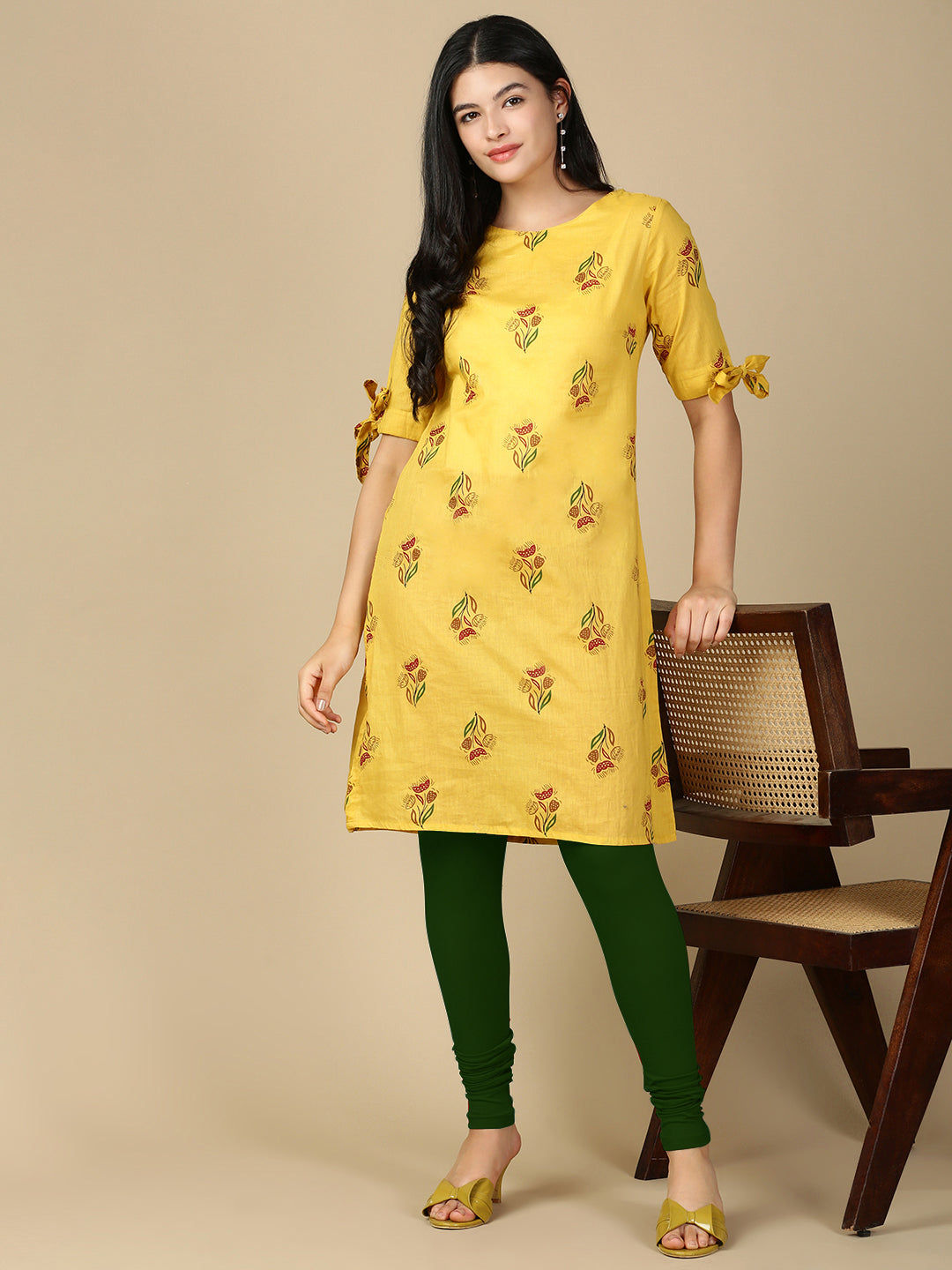 Bottle Green Premium Cotton Stretch Churidar