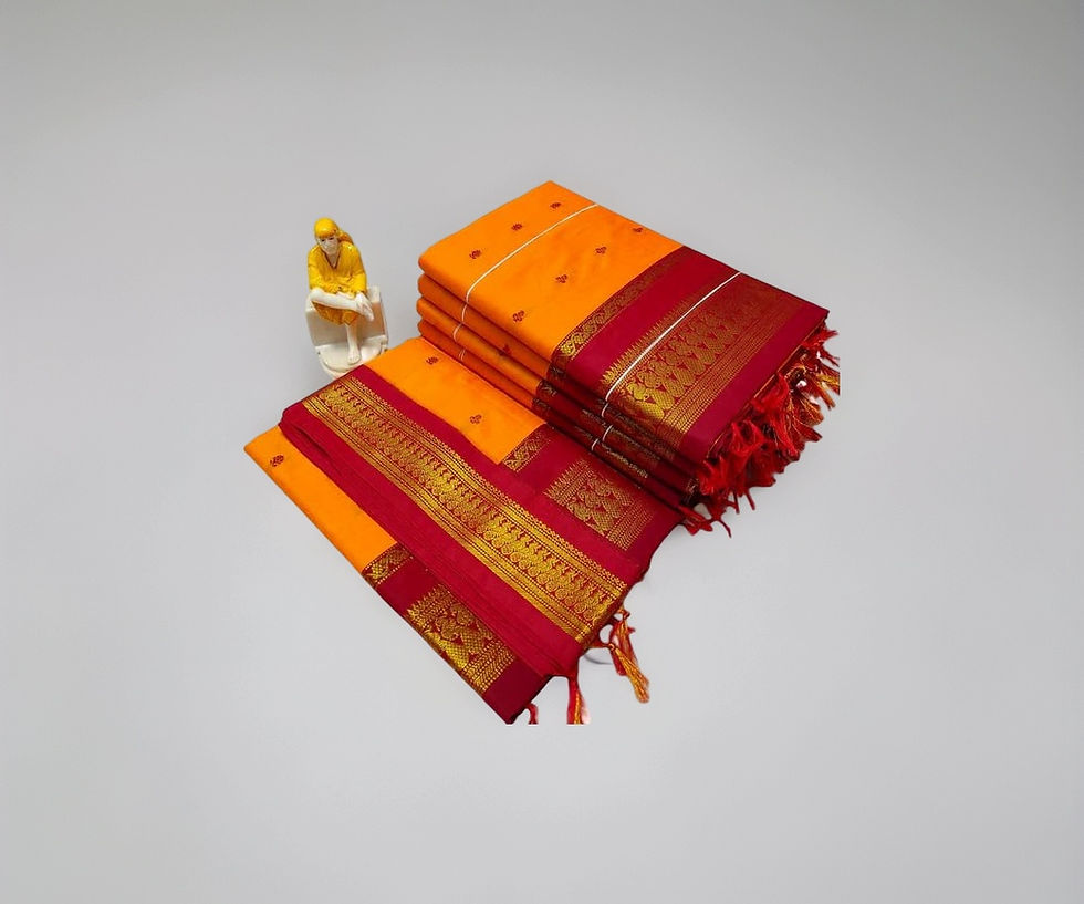 Thumbnail: ILAIYAAL CLOTHINGS South Cotton Gadwal Saree for Women | Celebrity Inspired Traditional Ethnic Wear | Chettinad & Kalyani Cotton Sarees | Soft Cotton Saree with Blouse Piece - Yellow Red - Image 1