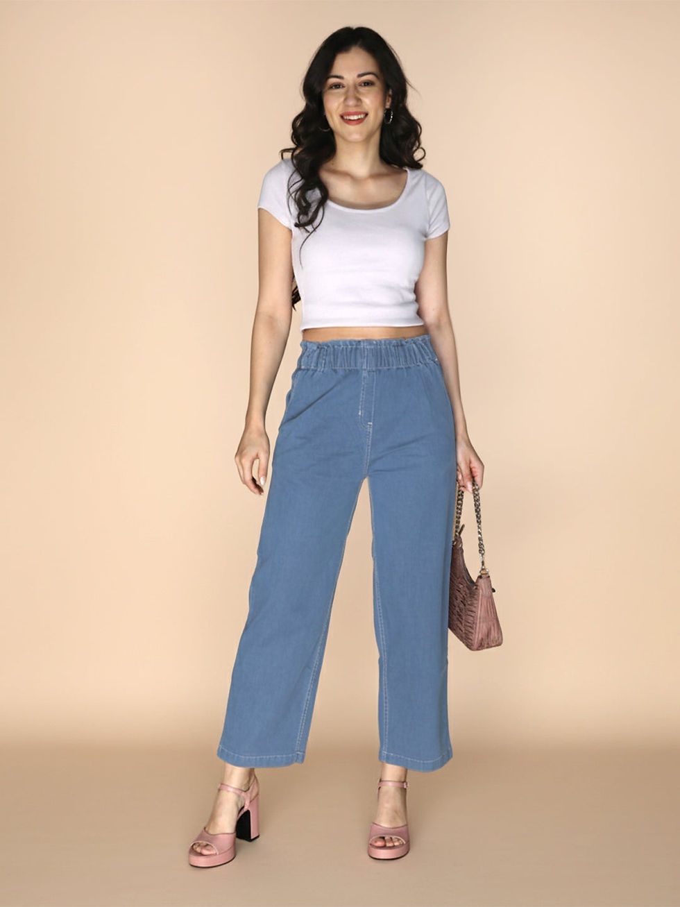 Ice Blue Denim Flare Pant with Wide Pockets #326 - Image 1