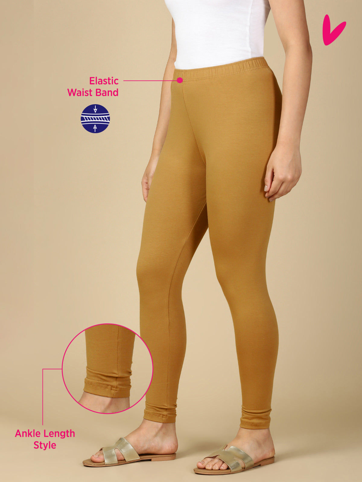 Tan Brown Premium Cotton Stretch Ankle Length Leggings