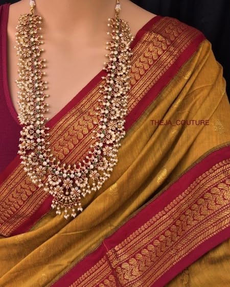 ILAIYAAL CLOTHINGS South Cotton Gadwal Saree for Women | Celebrity Inspired Traditional Ethnic Wear | Chettinad & Kalyani Cotton Sarees | Soft Cotton Saree with Blouse Piece - Mustard Maroon - Image 2