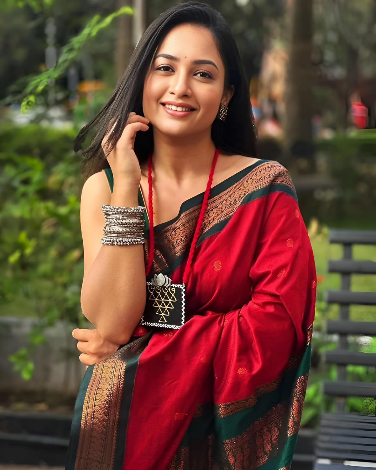 ILAIYAAL CLOTHINGS South Cotton Gadwal Saree for Women | Celebrity Inspired Traditional Ethnic Wear | Chettinad & Kalyani Cotton Sarees | Soft Cotton Saree with Blouse Piece - Red Copper - Image 2