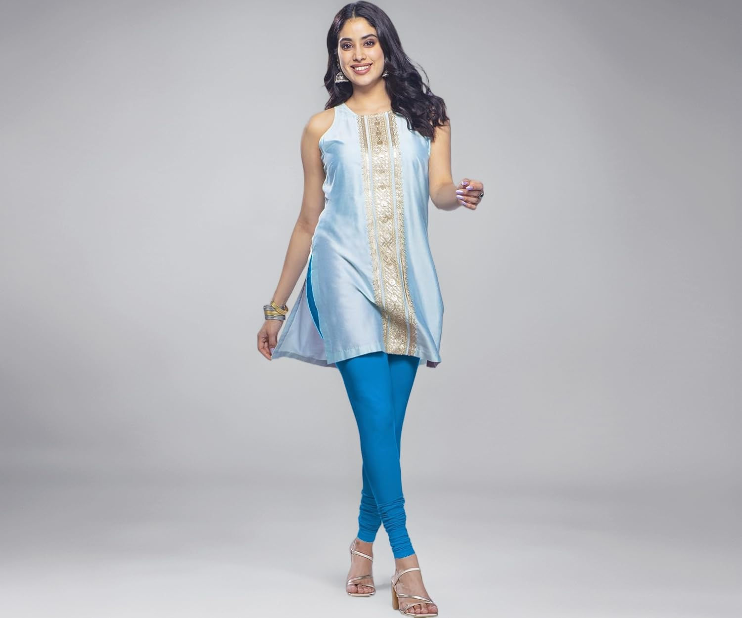 Premium Viscose Full Length Churidar Leggings for Women - Swimming Pool - Image 1