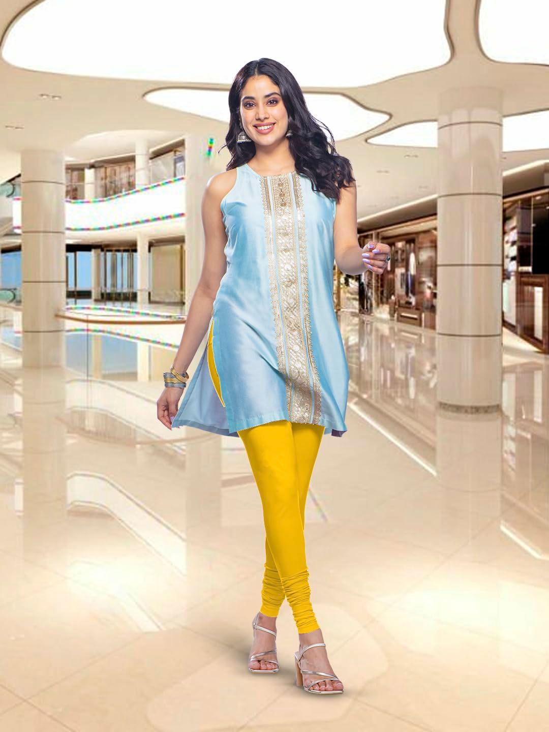 Premium Viscose Full Length Churidar Leggings for Women - Yellow - Image 7