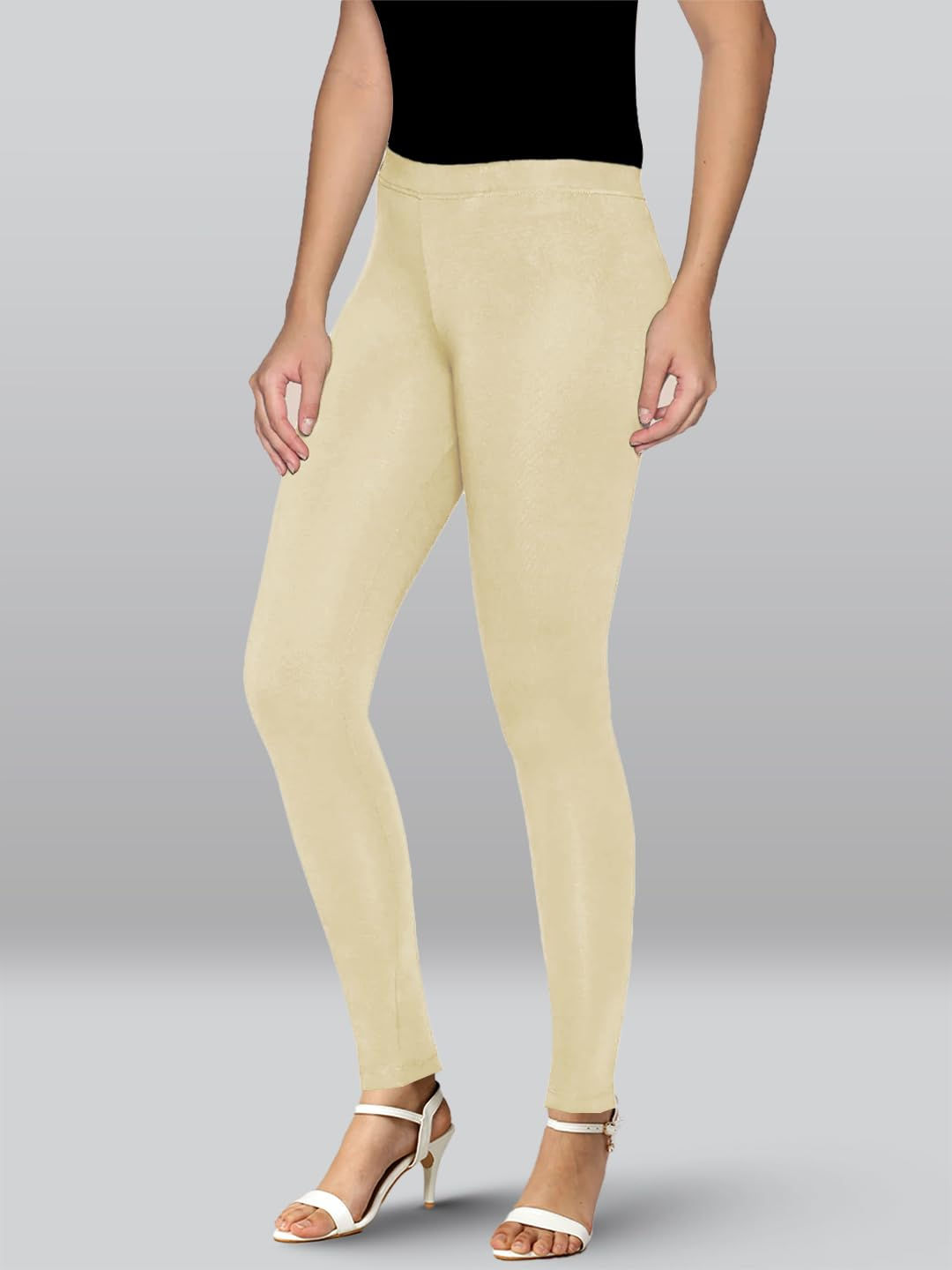 Premium Viscose Stretchable Ankle Length Leggings for Women - Cream - Image 4
