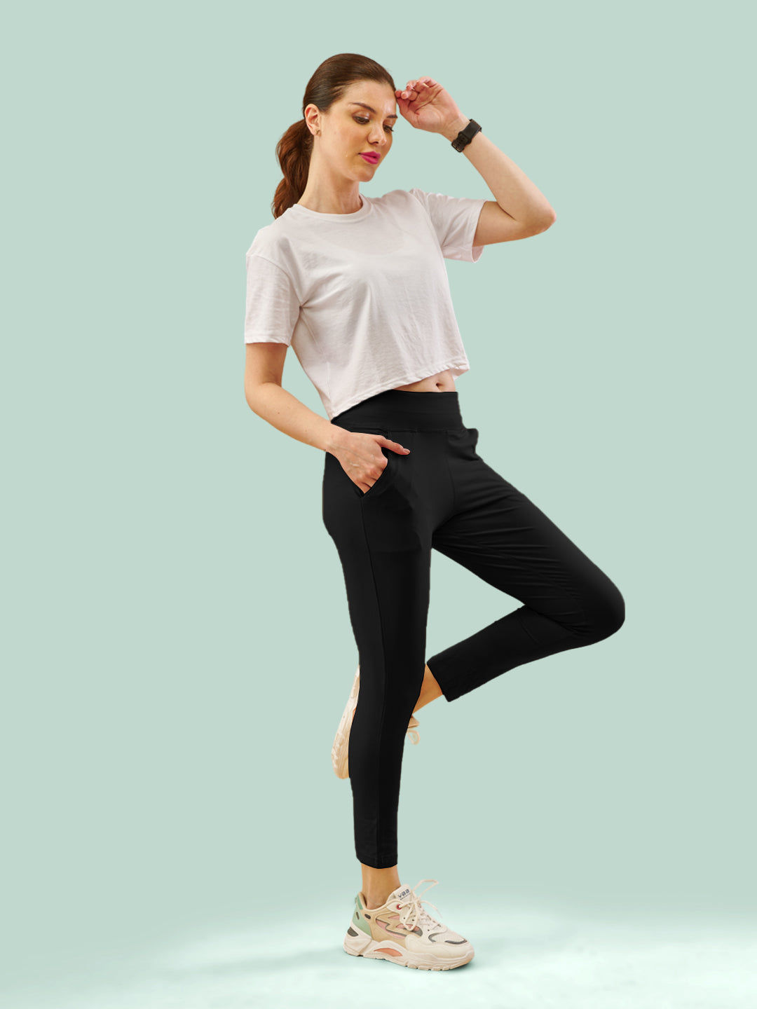 Black High Rise Ankle Length Leggings