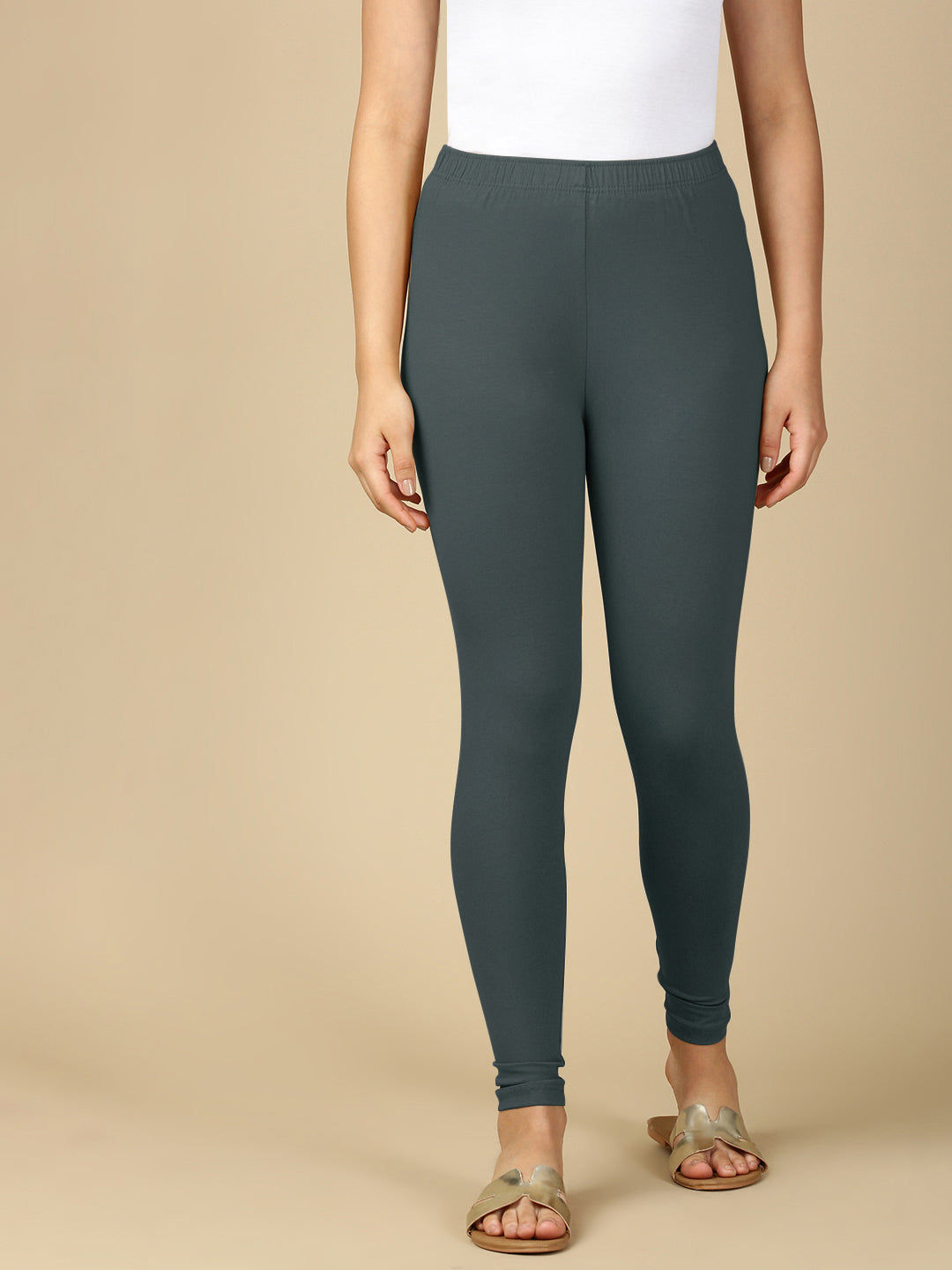 Steel Grey Premium Cotton Stretch Ankle Length Leggings