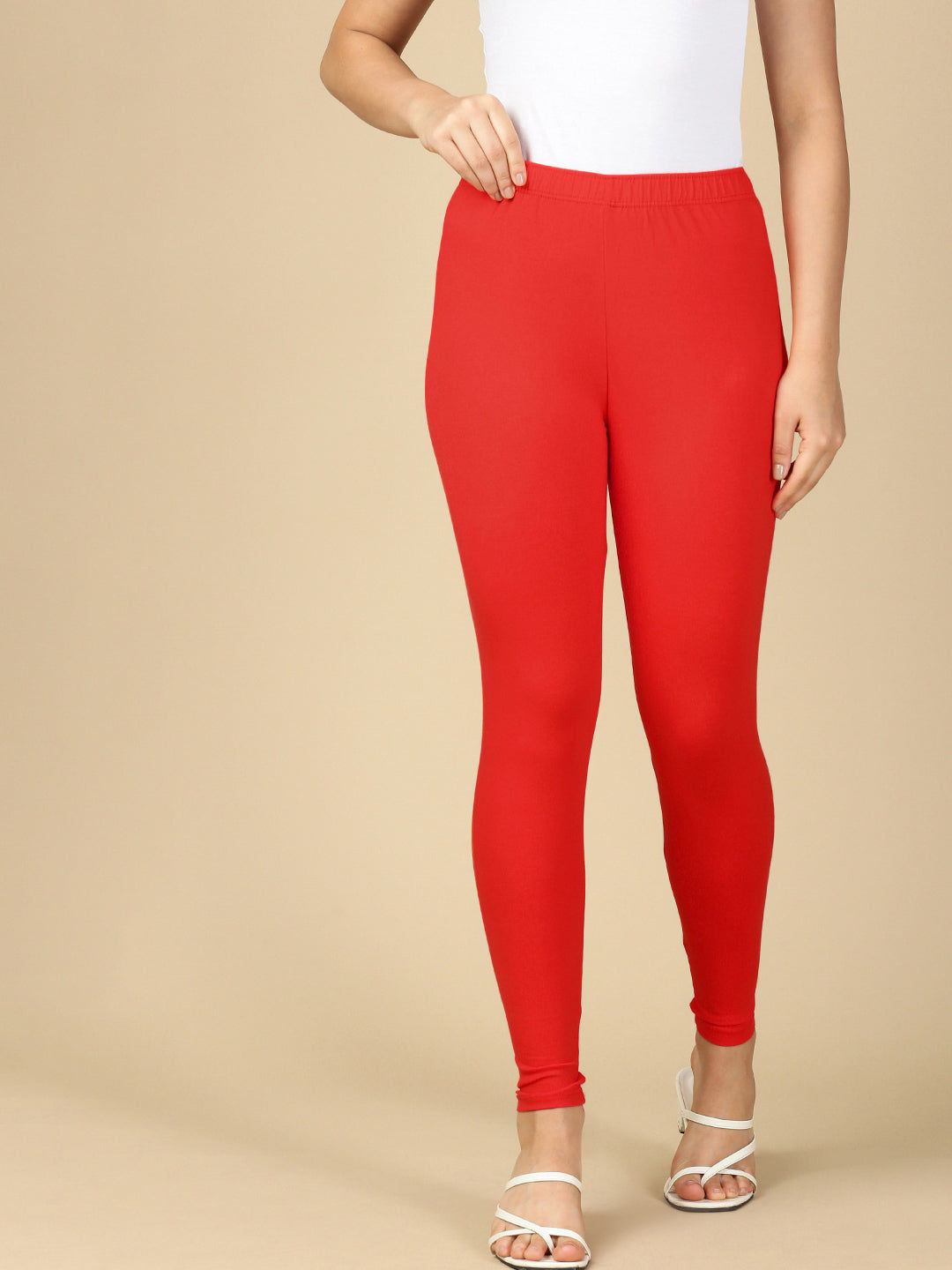 Tomato Red Premium Cotton Stretch Ankle Length Leggings
