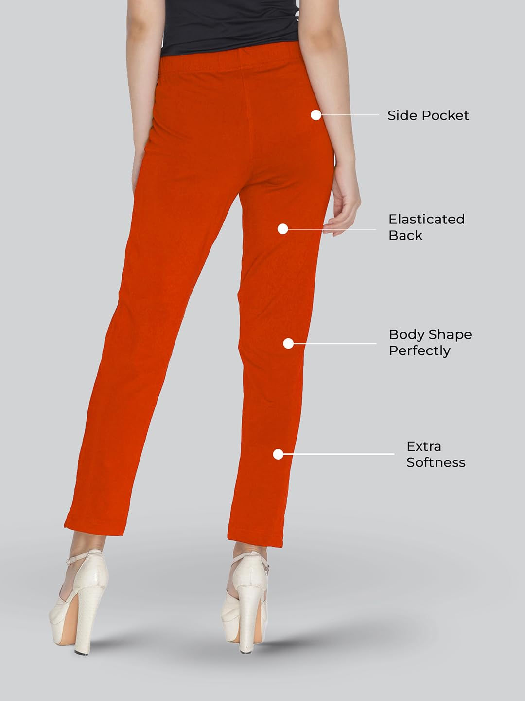 Premium Viscose Stretchable Ankle Length Leggings for Women - Rich Orange - Image 2