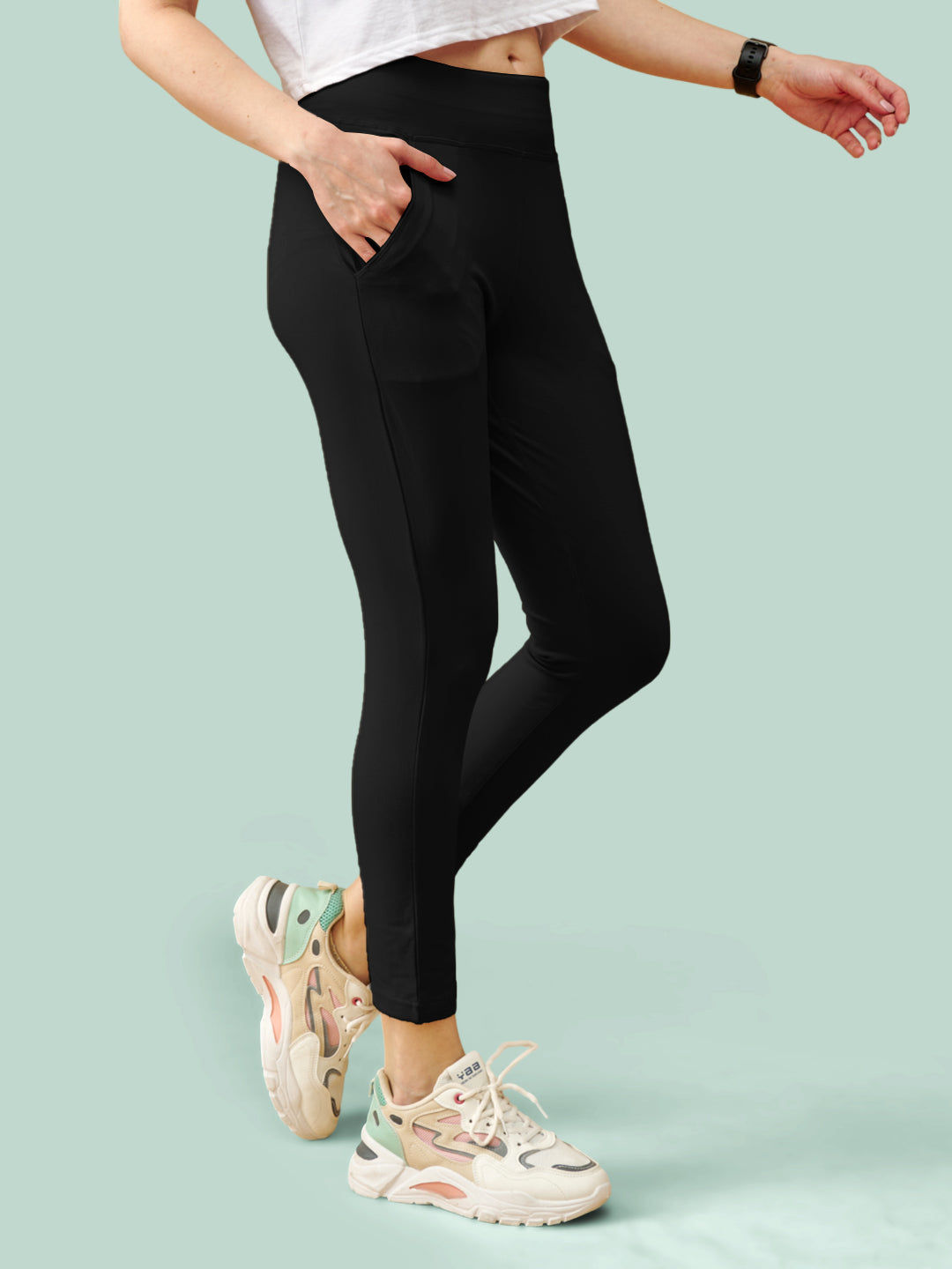 Black High Rise Ankle Length Leggings