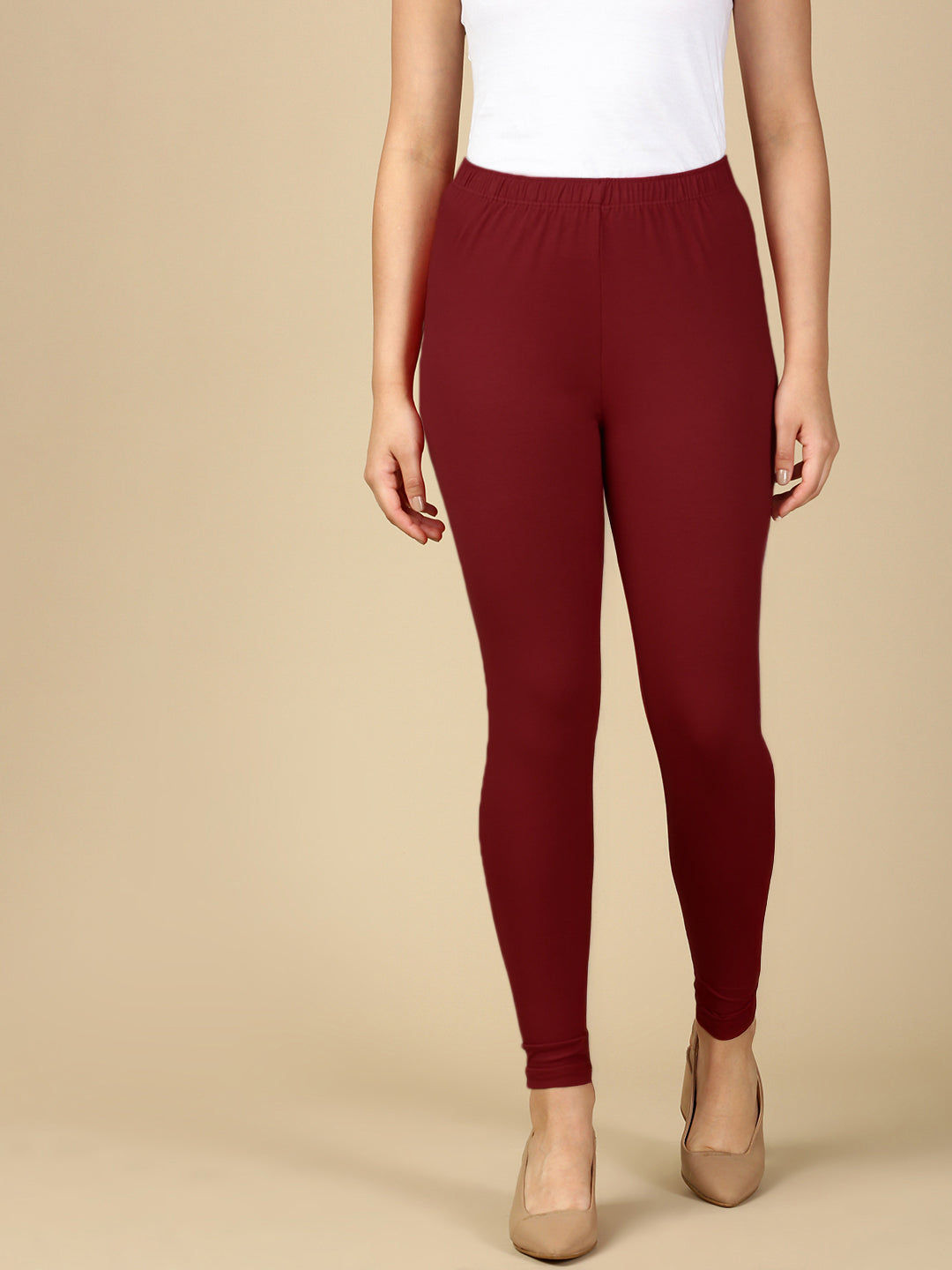 Deep Maroon Premium Cotton Stretch Ankle Length Leggings