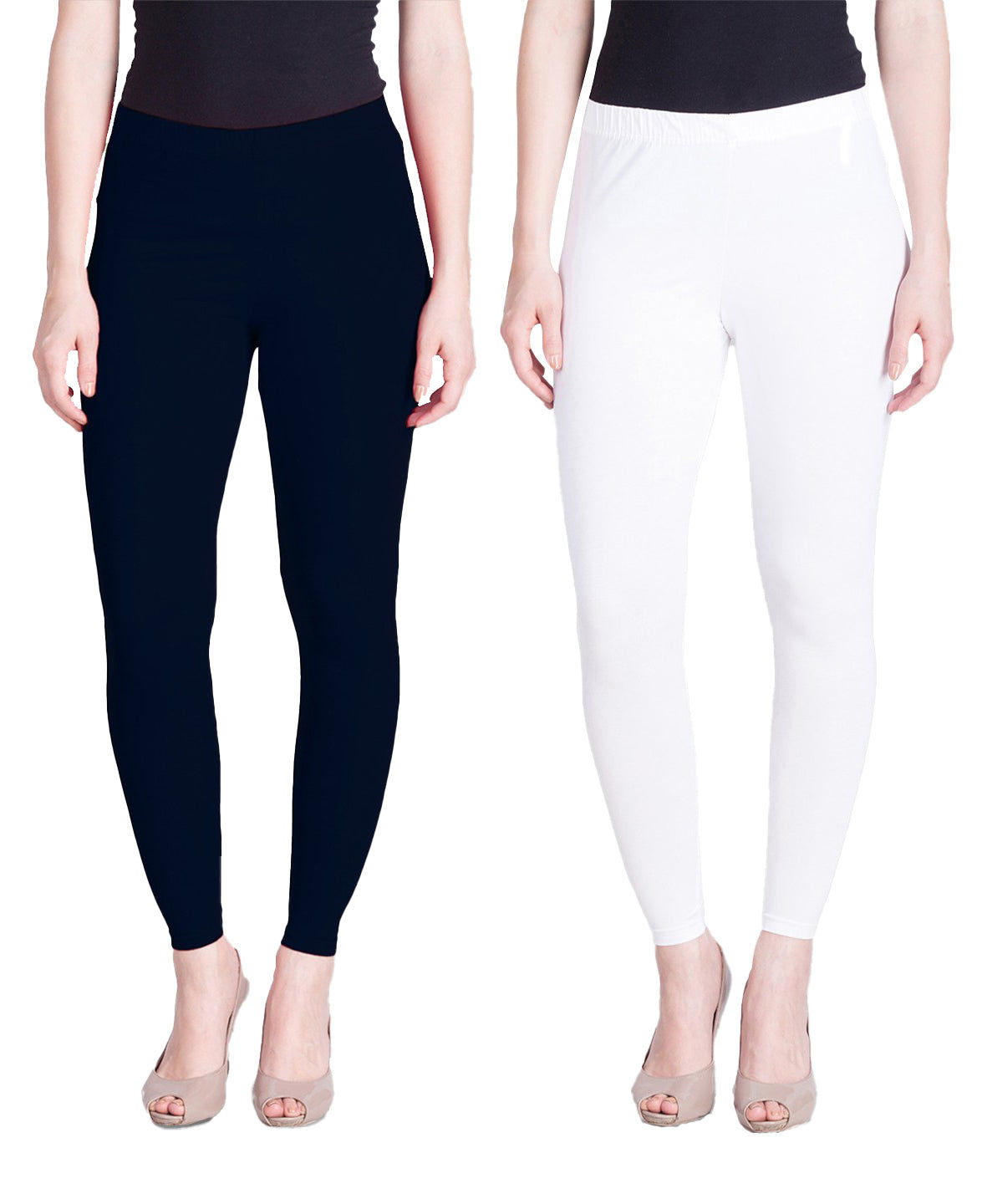 White and Navy Ankle Length Leggings Combo Pack