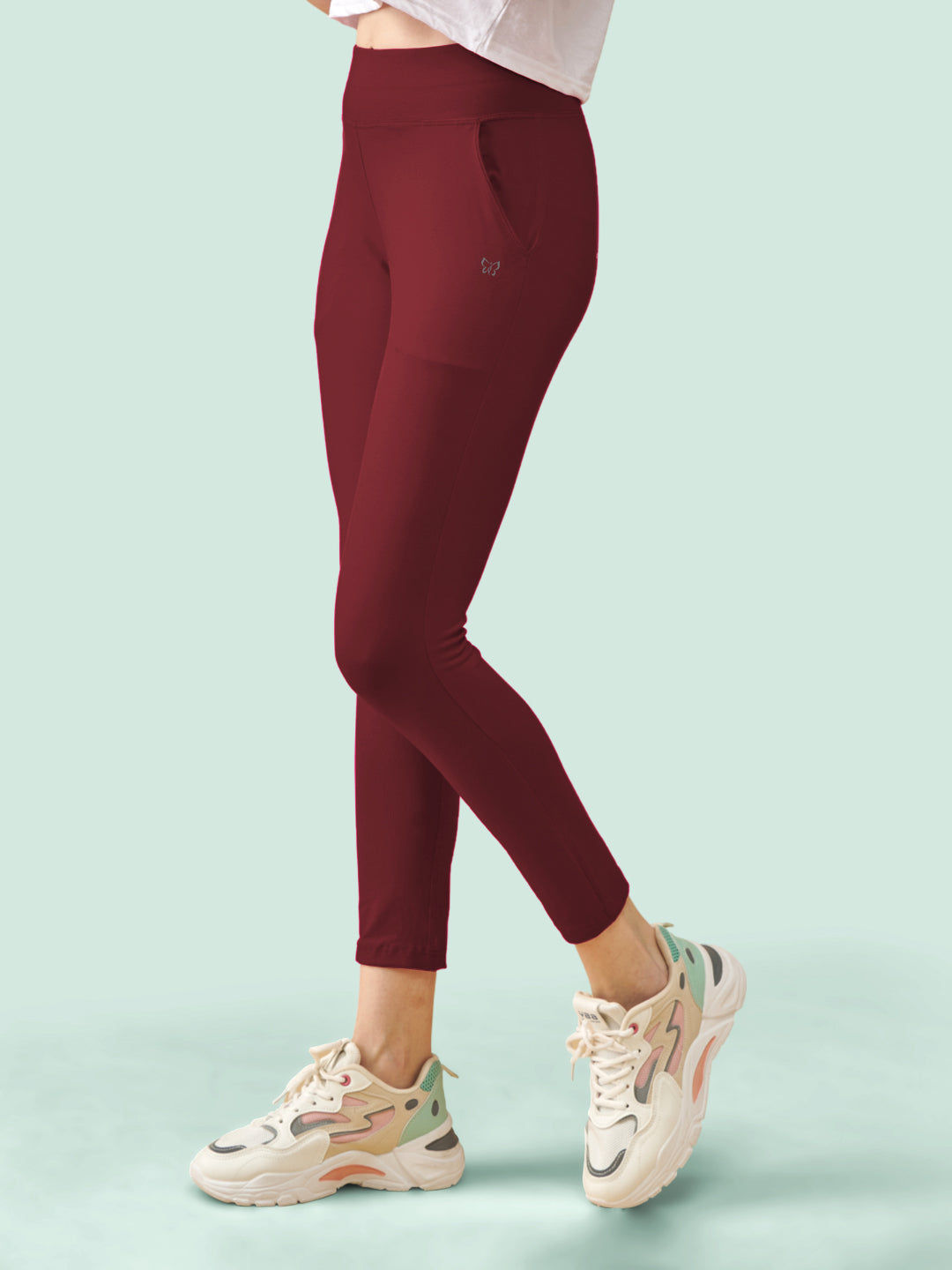 Maroon High Rise Ankle Length Leggings