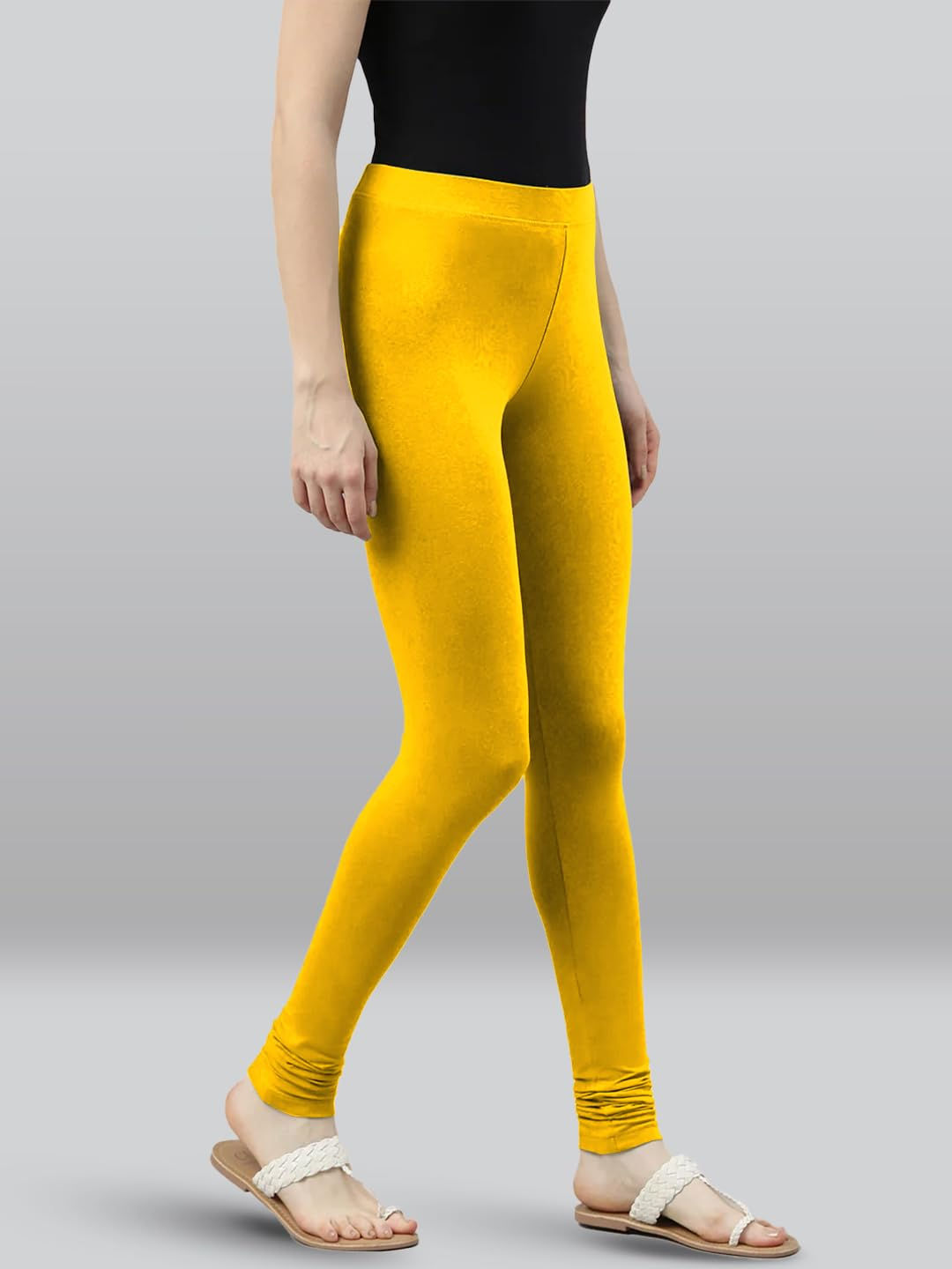 Premium Viscose Full Length Churidar Leggings for Women - Lemon Yellow - Image 5