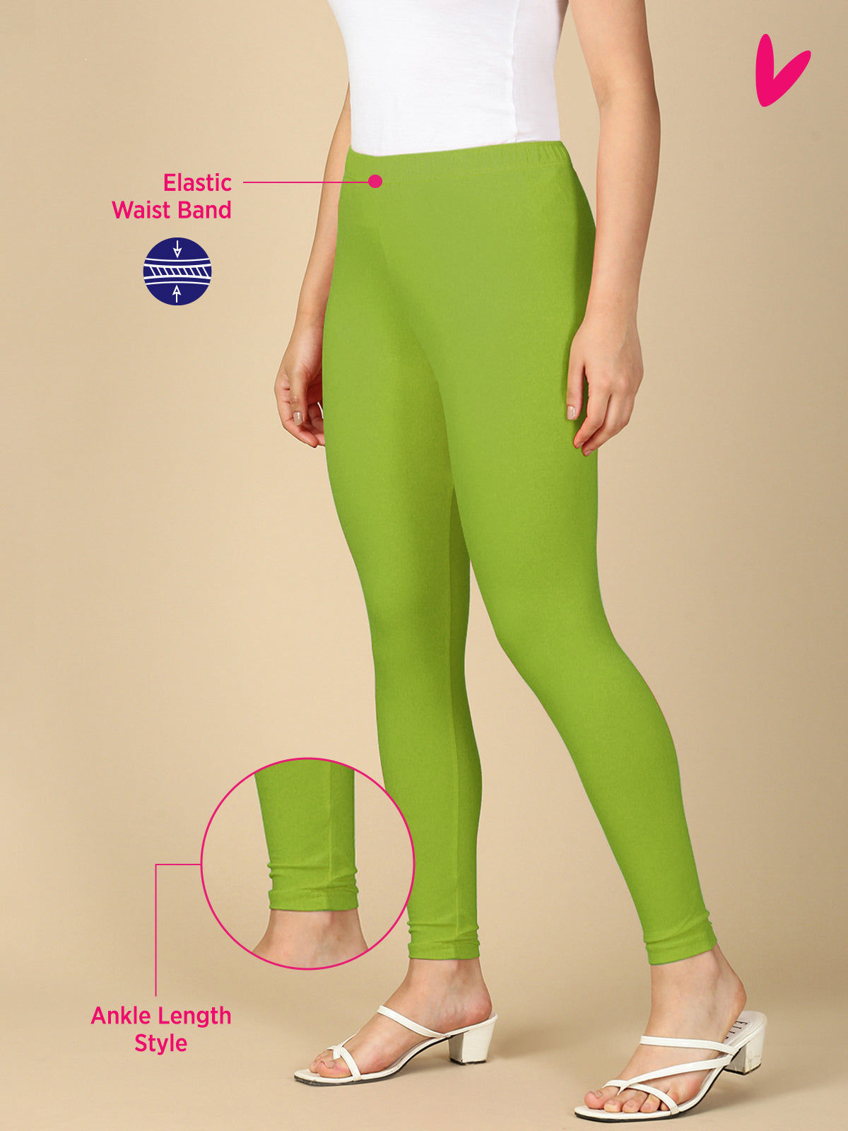 Yellow Green Premium Cotton Stretch Ankle Length Leggings