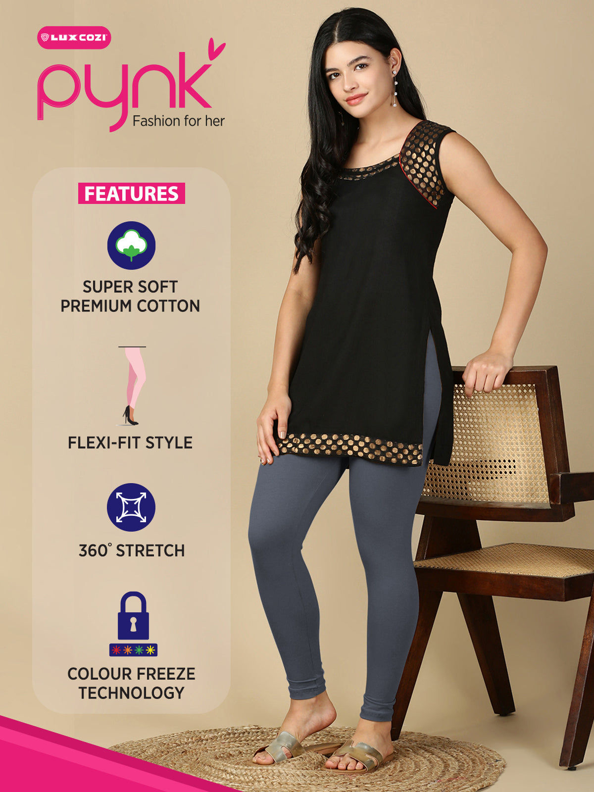 Moon Light Blue Premium Cotton Stretch Ankle Length Leggings