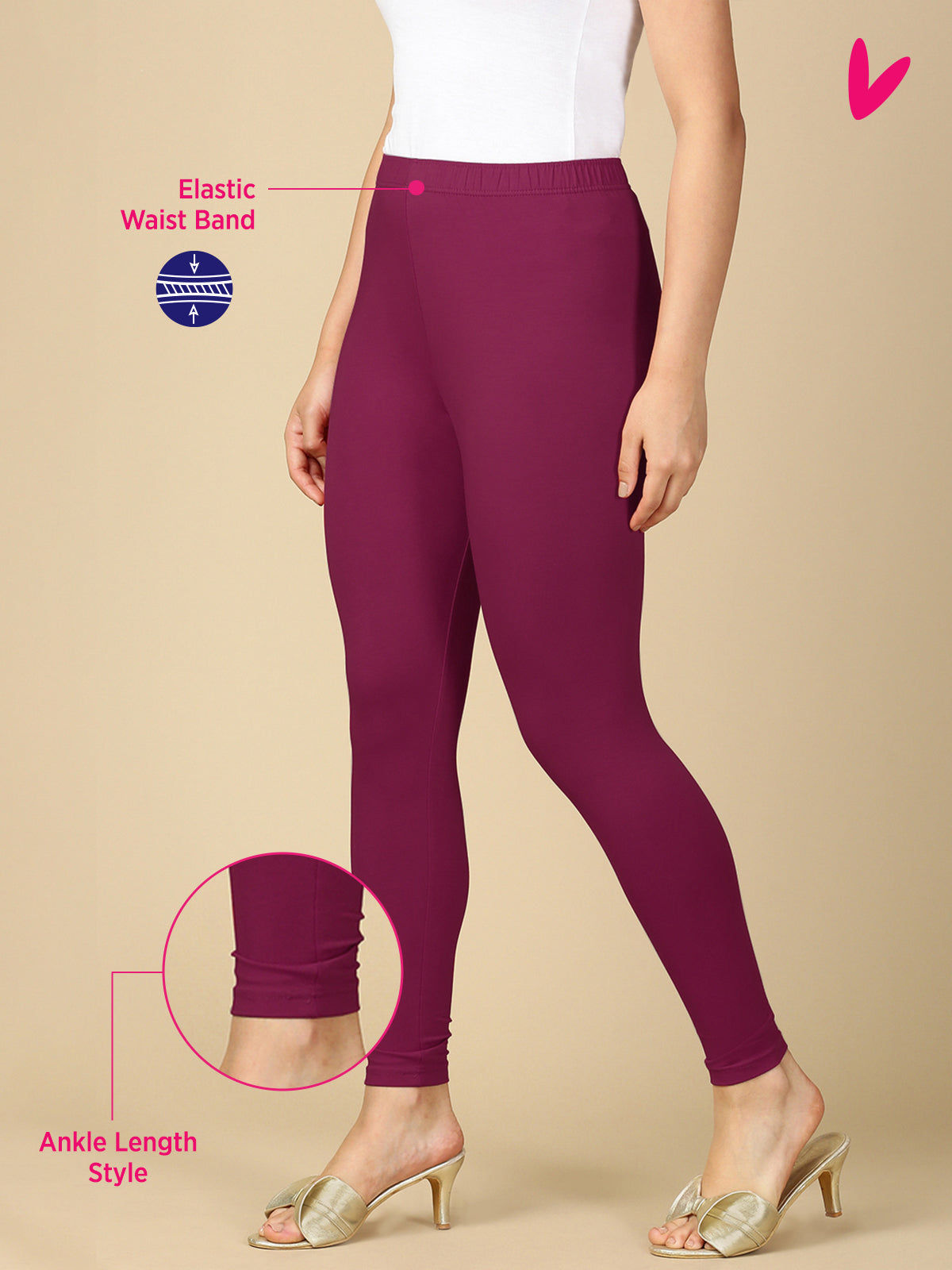 Mauve Premium Cotton Stretch Ankle Length Leggings