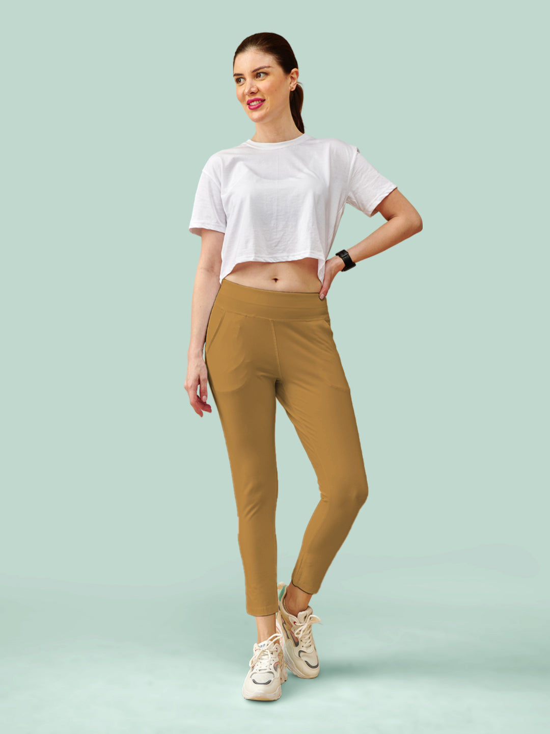Biscuit Beige High Rise Ankle Length Leggings