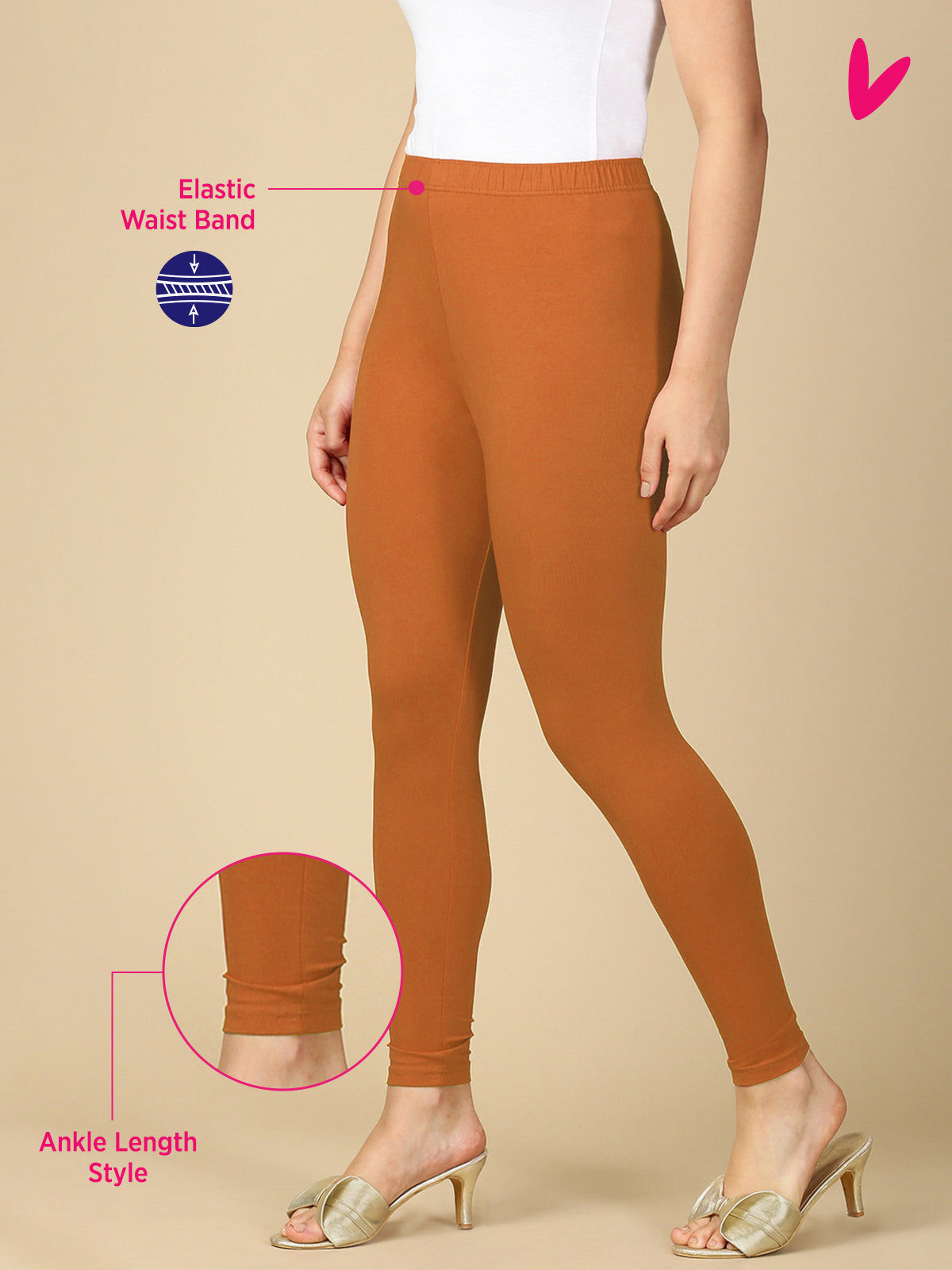 Fire Orange Premium Cotton Stretch Ankle Length Leggings