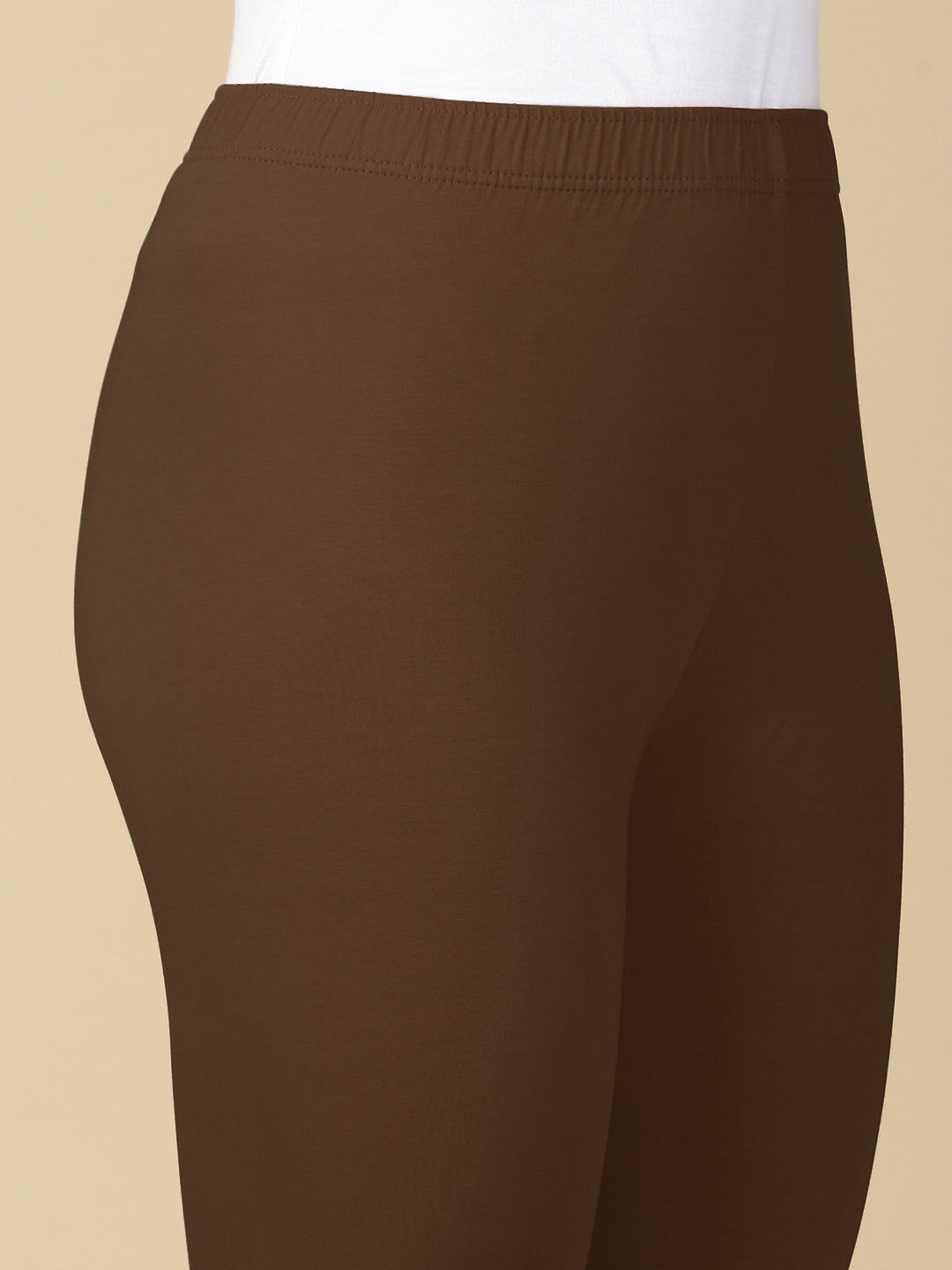 Brown Premium Cotton Stretch Ankle Length Leggings